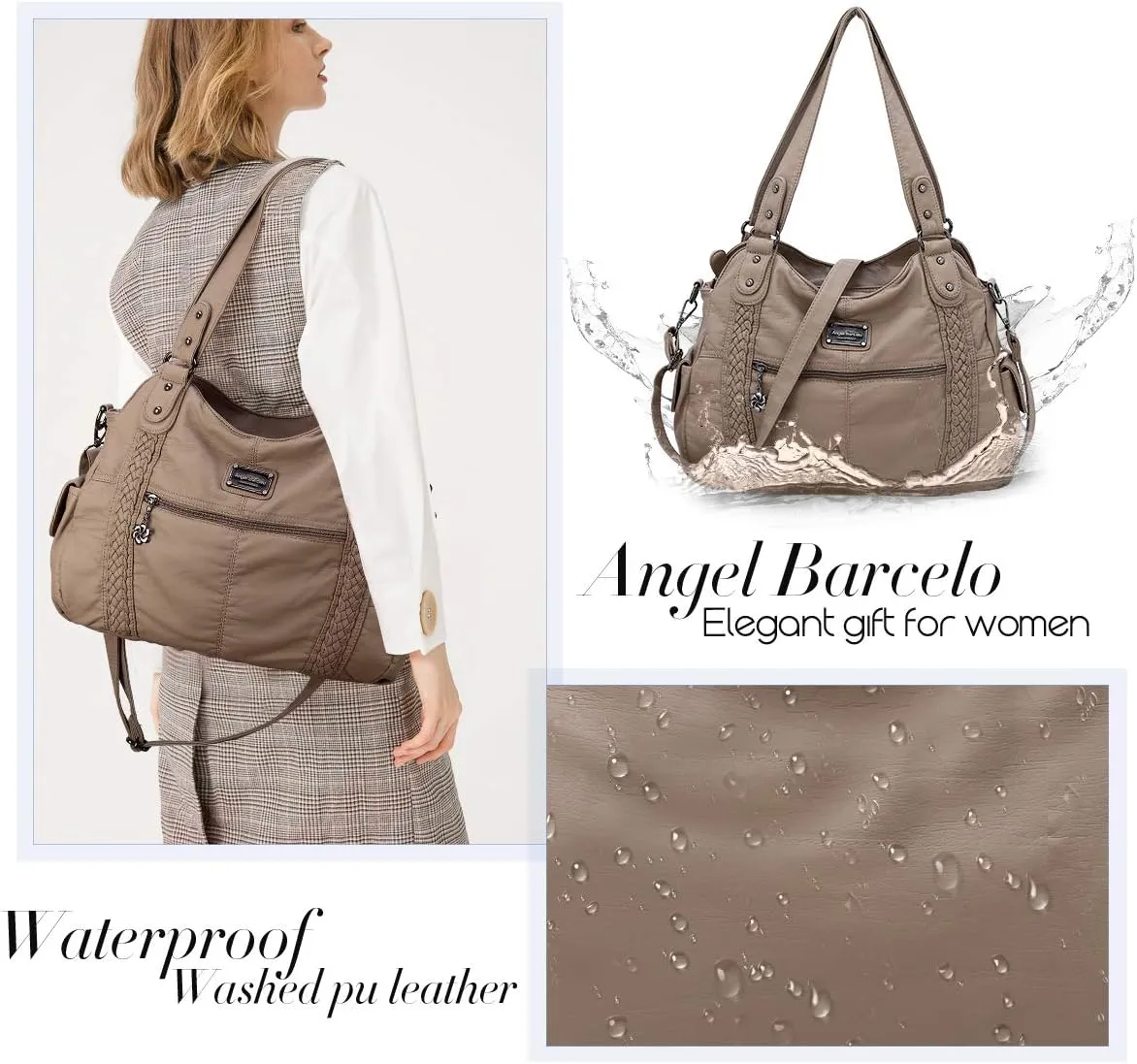 Angel Barcelo Roomy Fashion Hobo Womens Handbags Ladies Purse Satchel Shoulder Bags Tote Washed Leather Bag