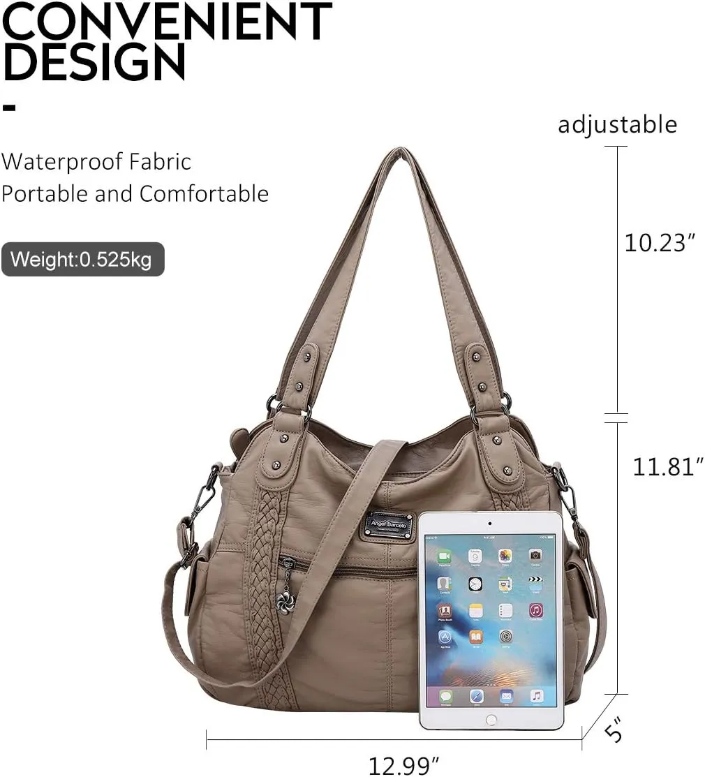 Angel Barcelo Roomy Fashion Hobo Womens Handbags Ladies Purse Satchel Shoulder Bags Tote Washed Leather Bag