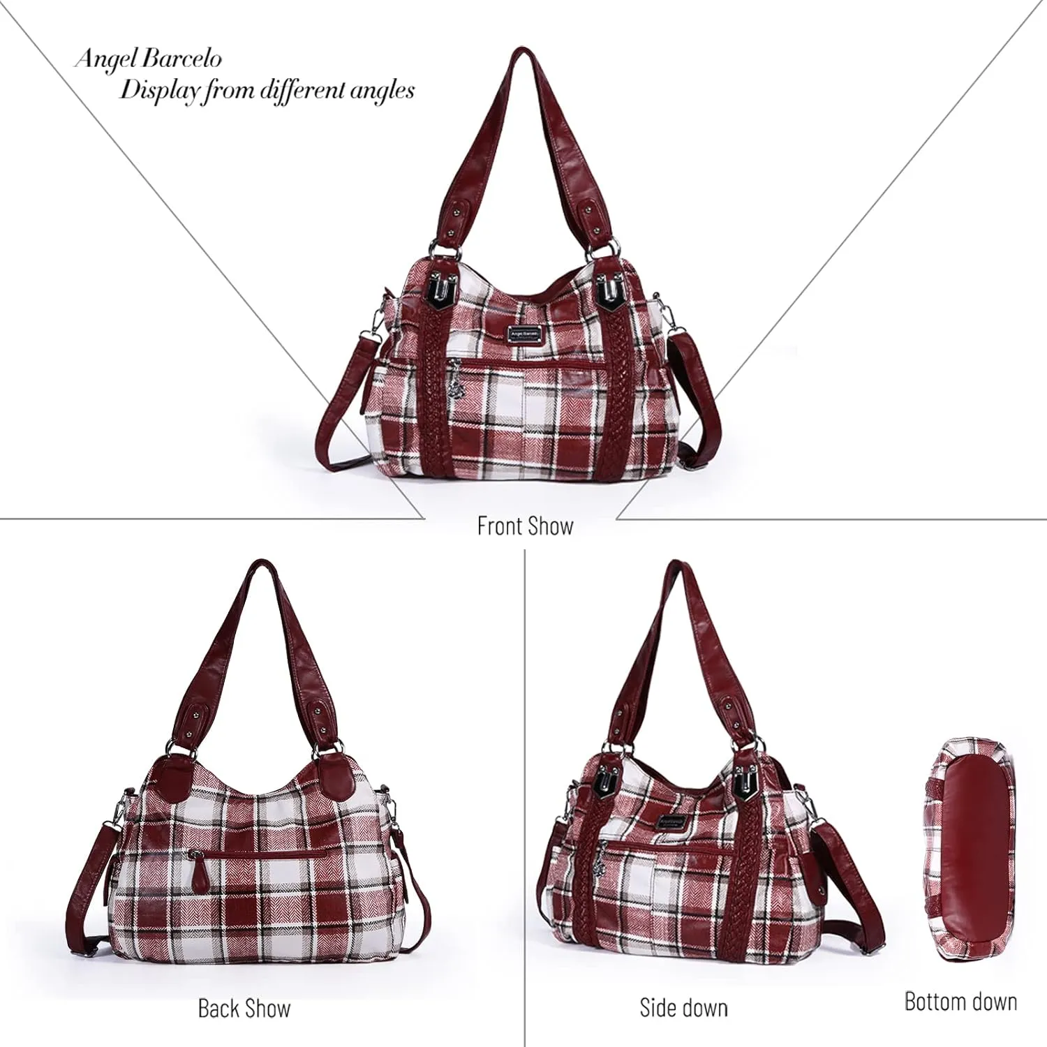 Angel Barcelo Roomy Fashion Hobo Womens Handbags Ladies Purse Satchel Shoulder Bags Tote Washed Leather Bag