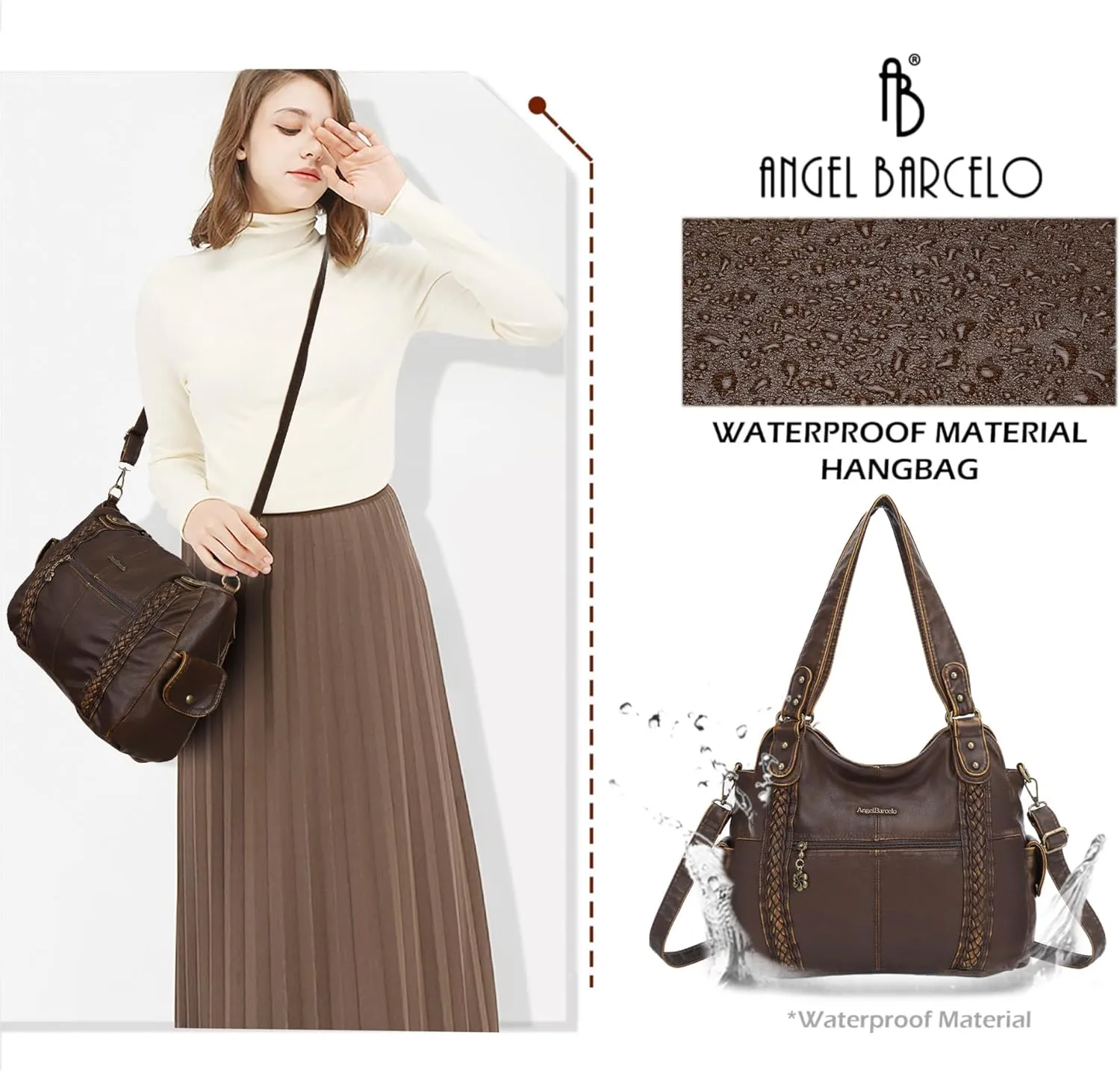 Angel Barcelo Roomy Fashion Hobo Womens Handbags Ladies Purse Satchel Shoulder Bags Tote Washed Leather Bag