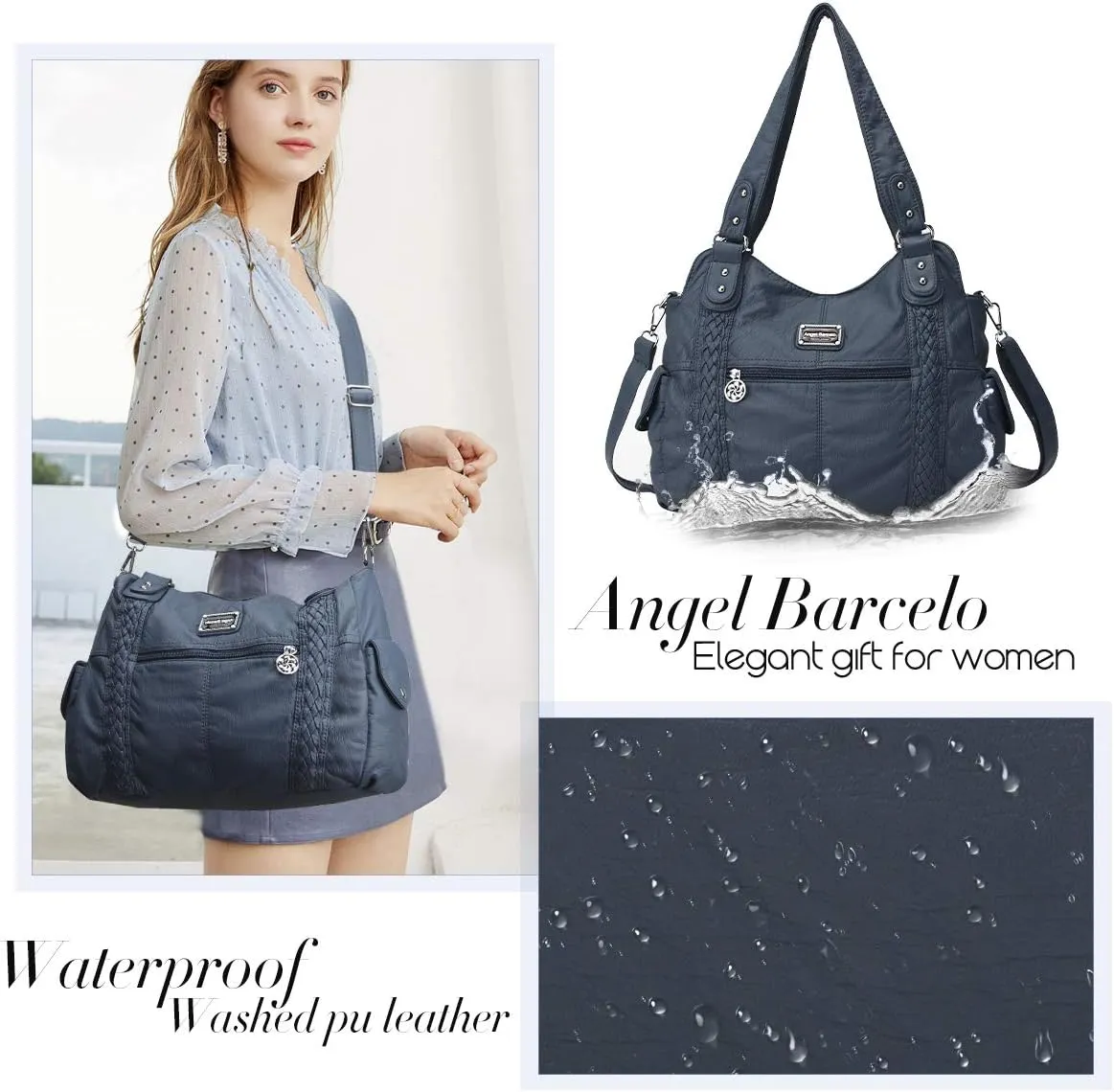 Angel Barcelo Roomy Fashion Hobo Womens Handbags Ladies Purse Satchel Shoulder Bags Tote Washed Leather Bag