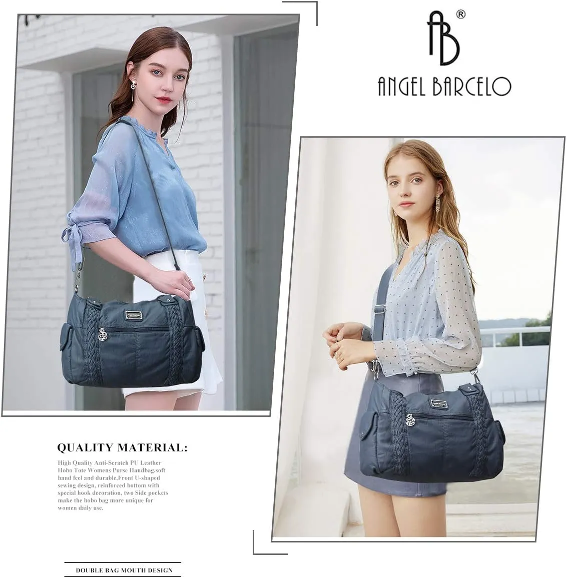 Angel Barcelo Roomy Fashion Hobo Womens Handbags Ladies Purse Satchel Shoulder Bags Tote Washed Leather Bag