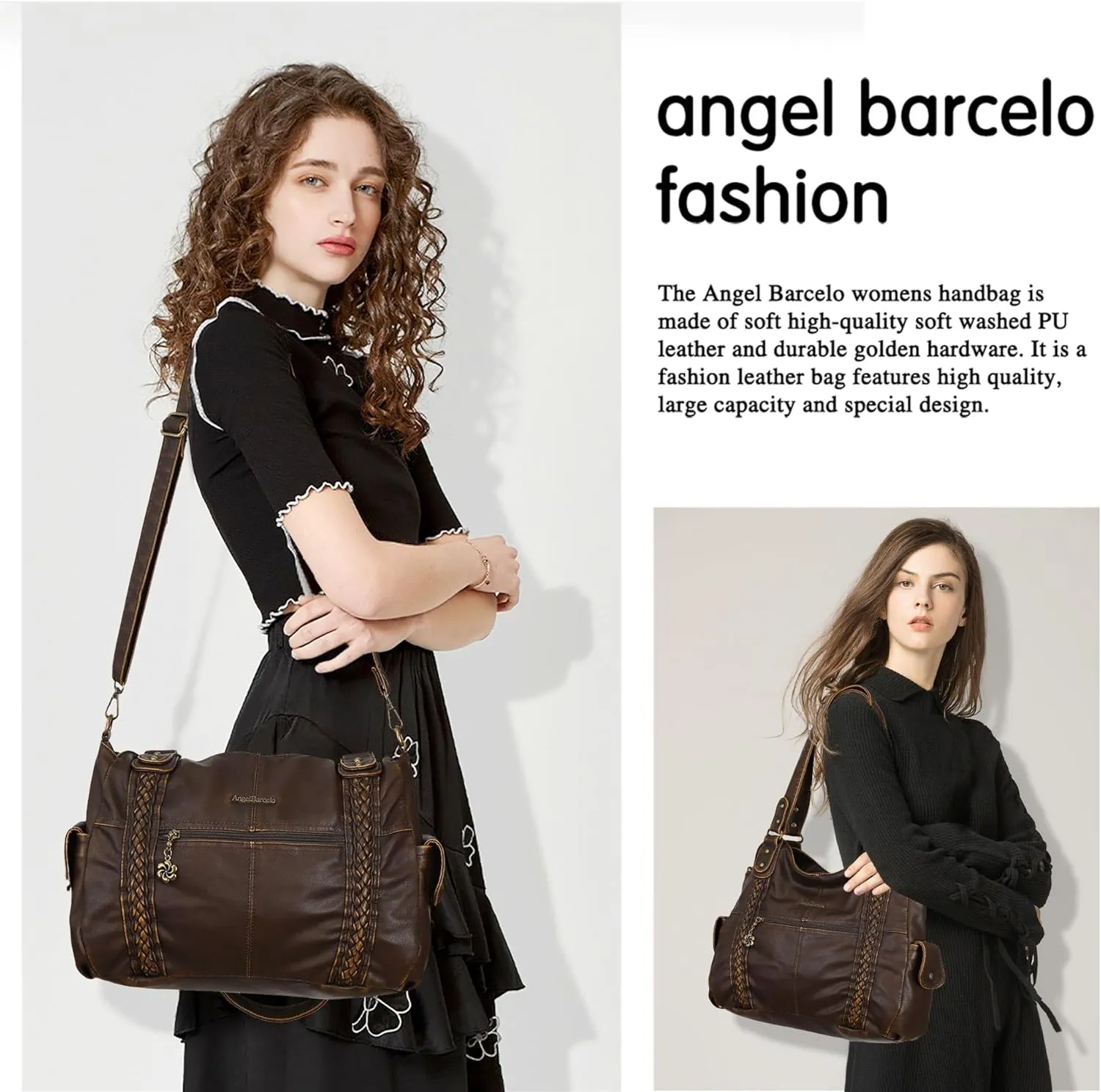 Angel Barcelo Roomy Fashion Hobo Womens Handbags Ladies Purse Satchel Shoulder Bags Tote Washed Leather Bag