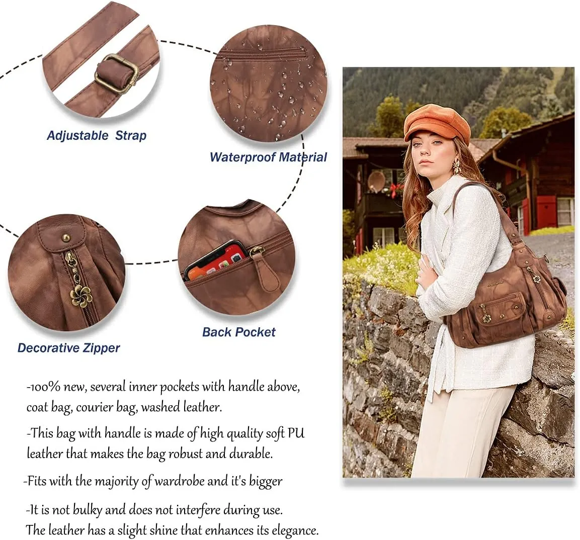 Angel Barcelo Womens Purses and Handbags PU Leather Shoulder Bag Fashion Hobo Bags for Girls