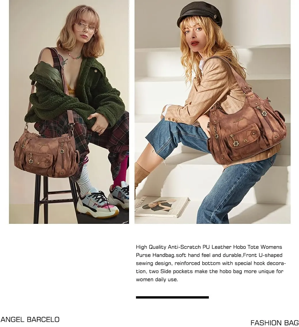 Angel Barcelo Womens Purses and Handbags PU Leather Shoulder Bag Fashion Hobo Bags for Girls