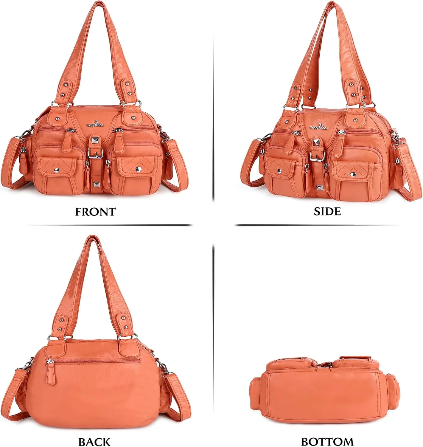 Angel Kiss Hobo Crossbody Purses for Women Shoulder Bag Multipocket Soft Hobo Purses Removable Strap Leather Handbags