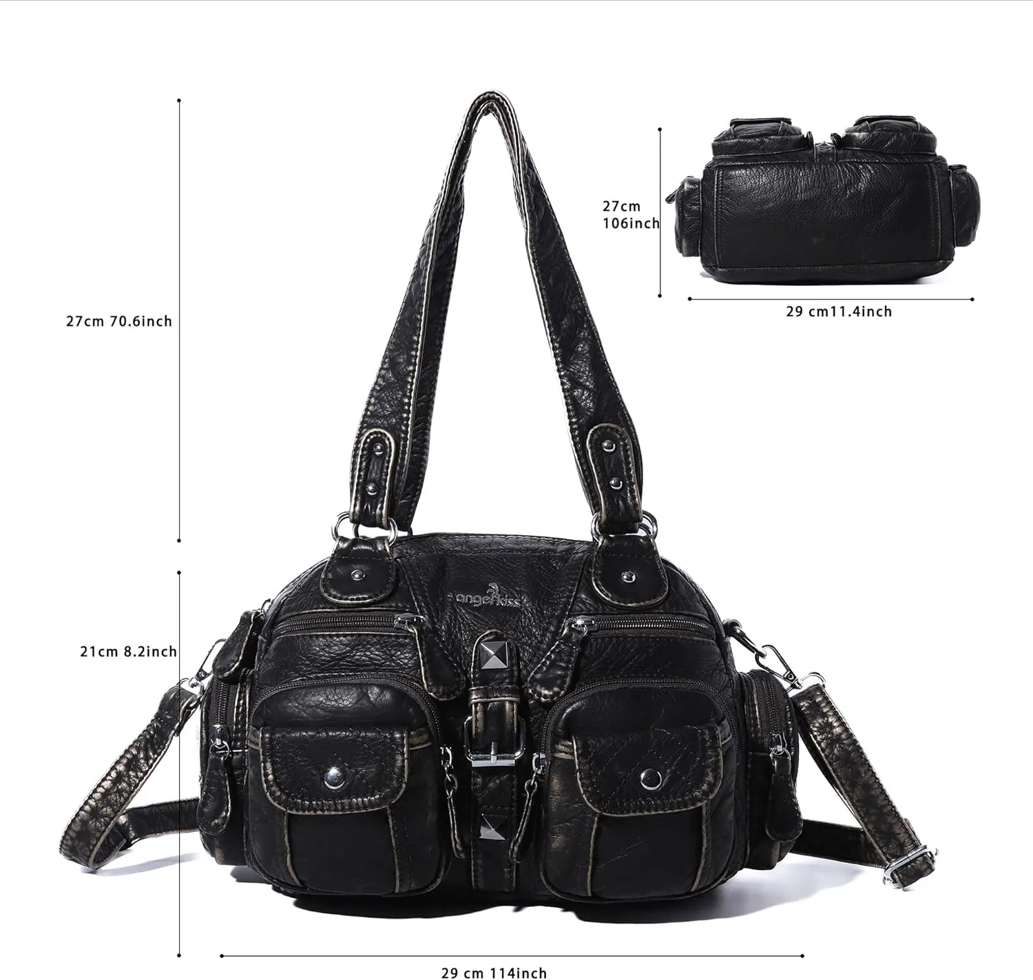 Angel Kiss Hobo Crossbody Purses for Women Shoulder Bag Multipocket Soft Hobo Purses Removable Strap Leather Handbags