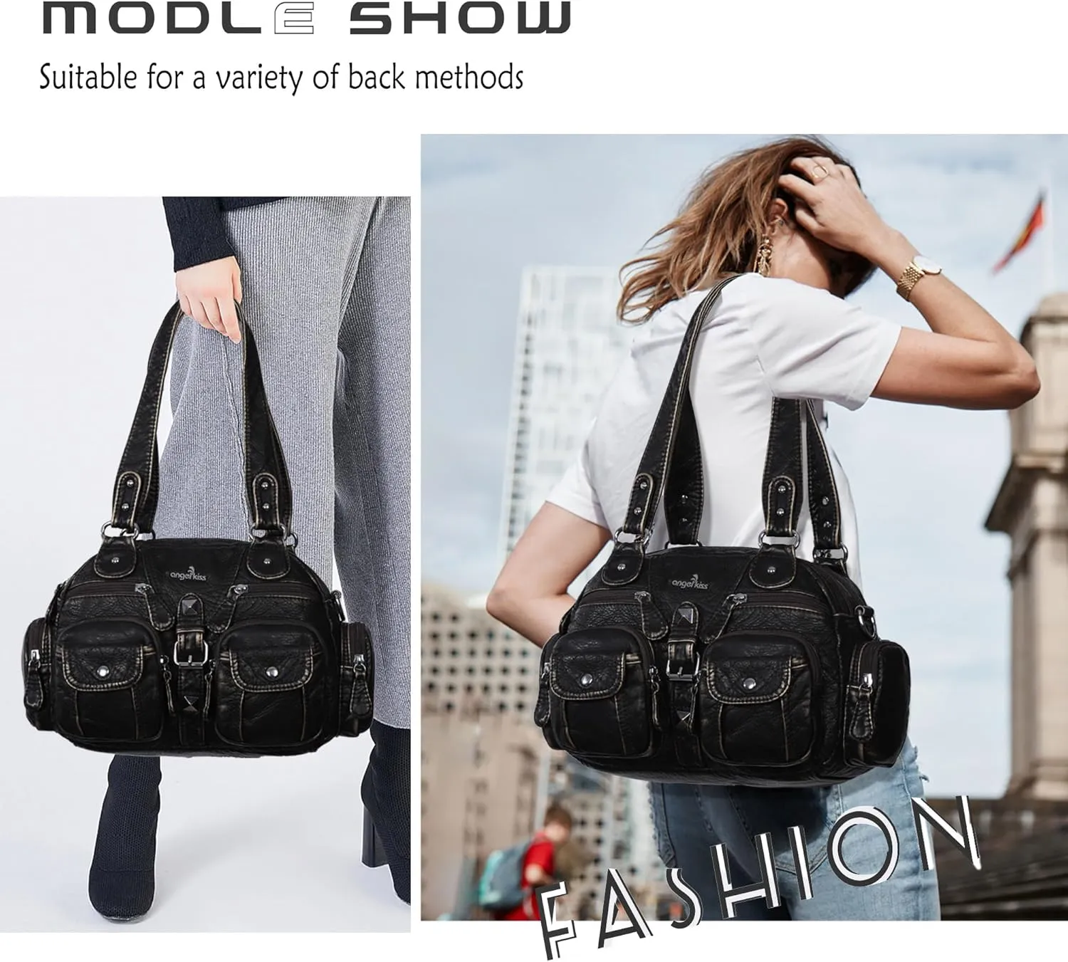 Angel Kiss Hobo Crossbody Purses for Women Shoulder Bag Multipocket Soft Hobo Purses Removable Strap Leather Handbags