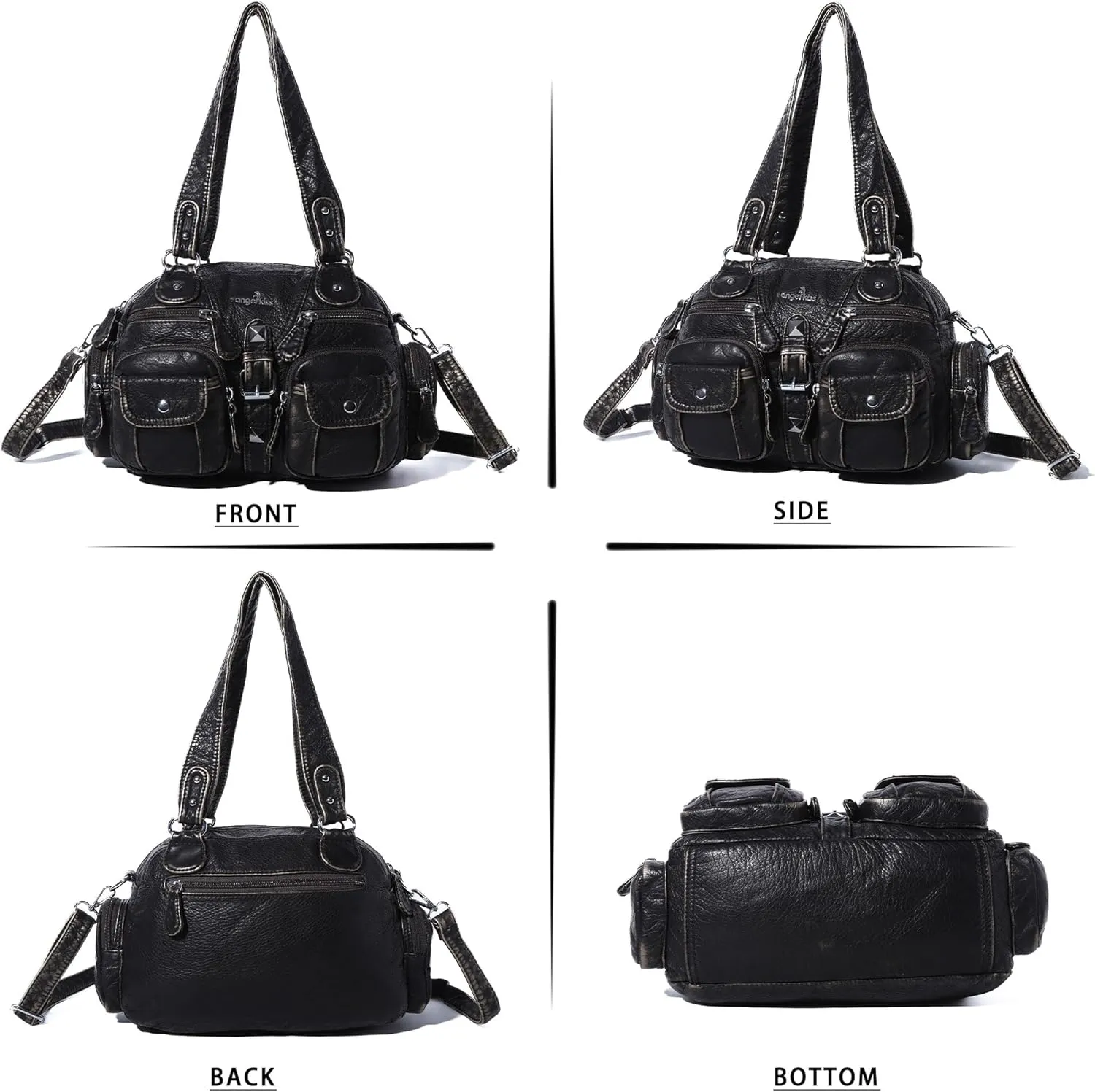 Angel Kiss Hobo Crossbody Purses for Women Shoulder Bag Multipocket Soft Hobo Purses Removable Strap Leather Handbags