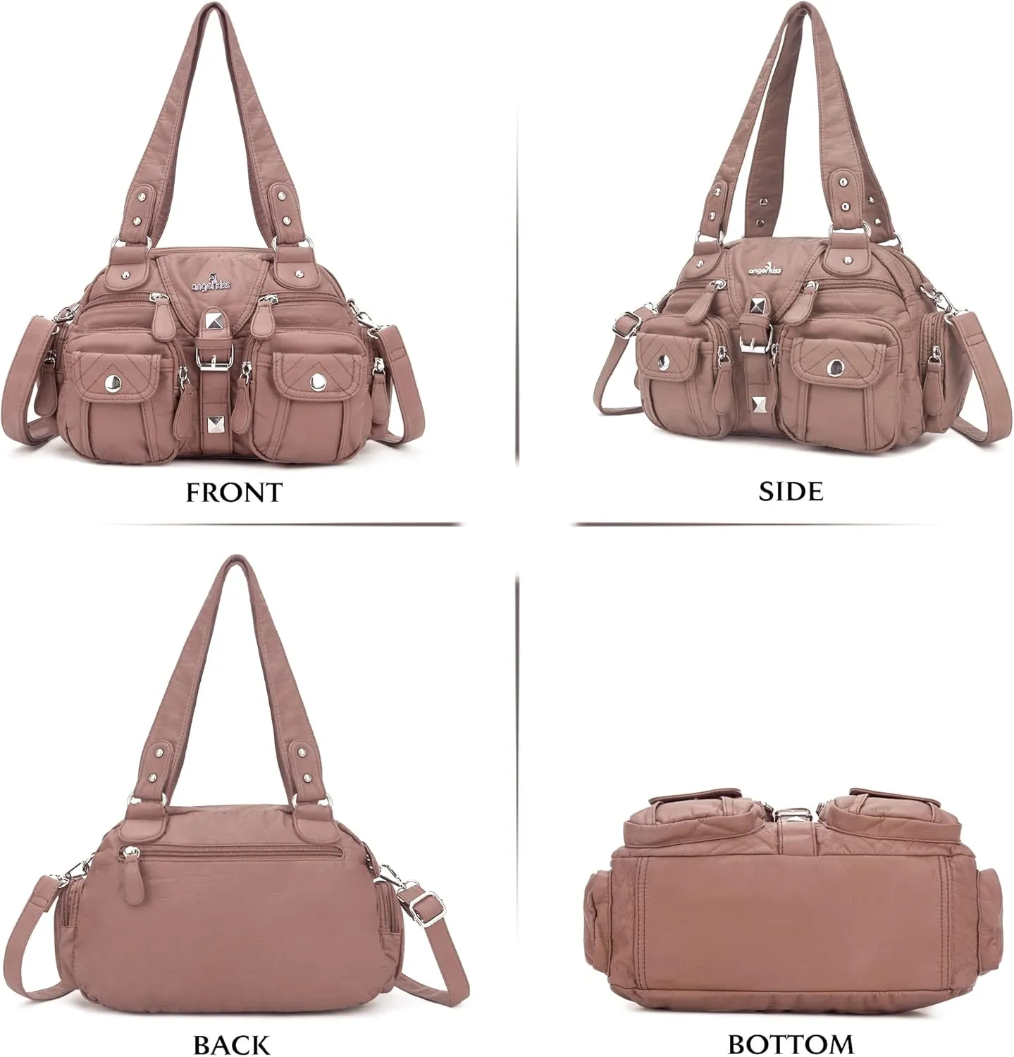 Angel Kiss Hobo Crossbody Purses for Women Shoulder Bag Multipocket Soft Hobo Purses Removable Strap Leather Handbags