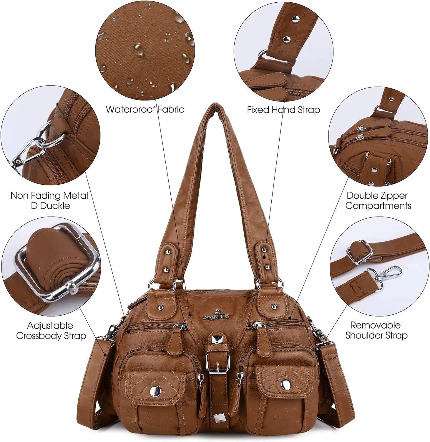 Angel Kiss Hobo Crossbody Purses for Women Shoulder Bag Multipocket Soft Hobo Purses Removable Strap Leather Handbags