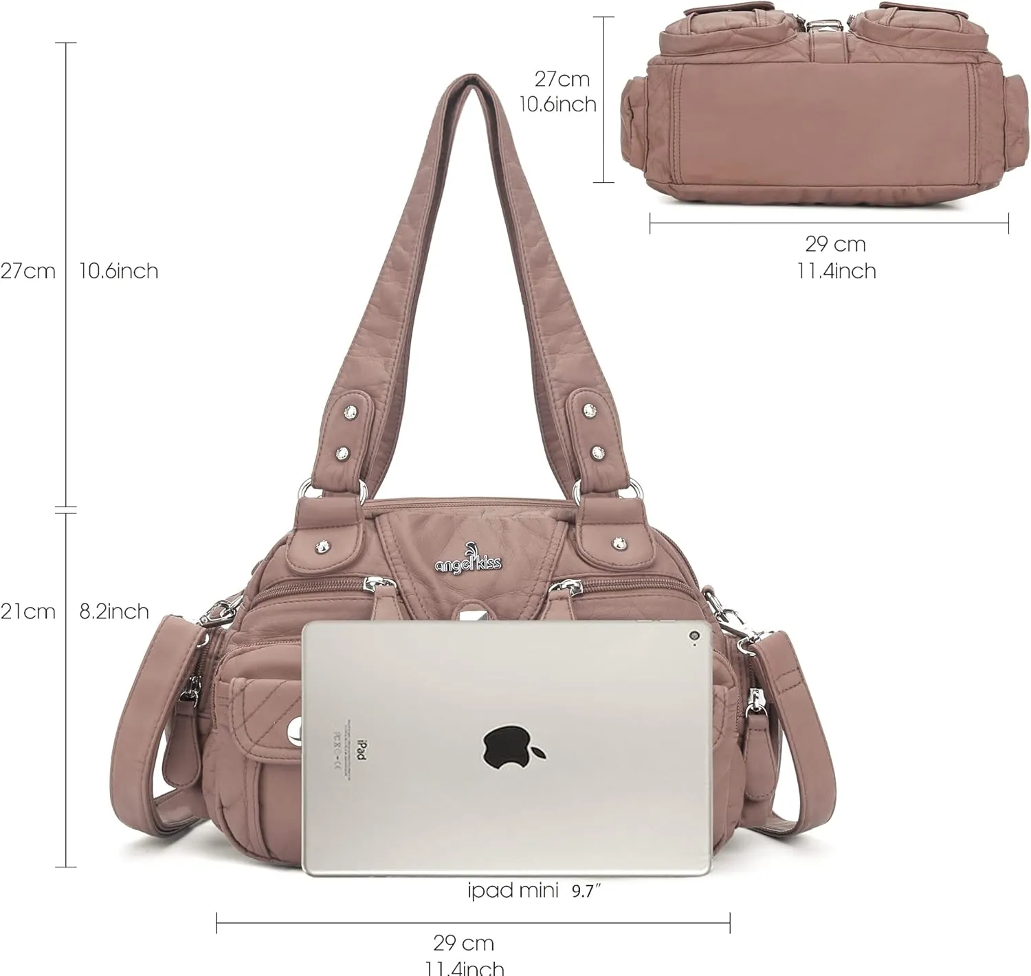 Angel Kiss Hobo Crossbody Purses for Women Shoulder Bag Multipocket Soft Hobo Purses Removable Strap Leather Handbags