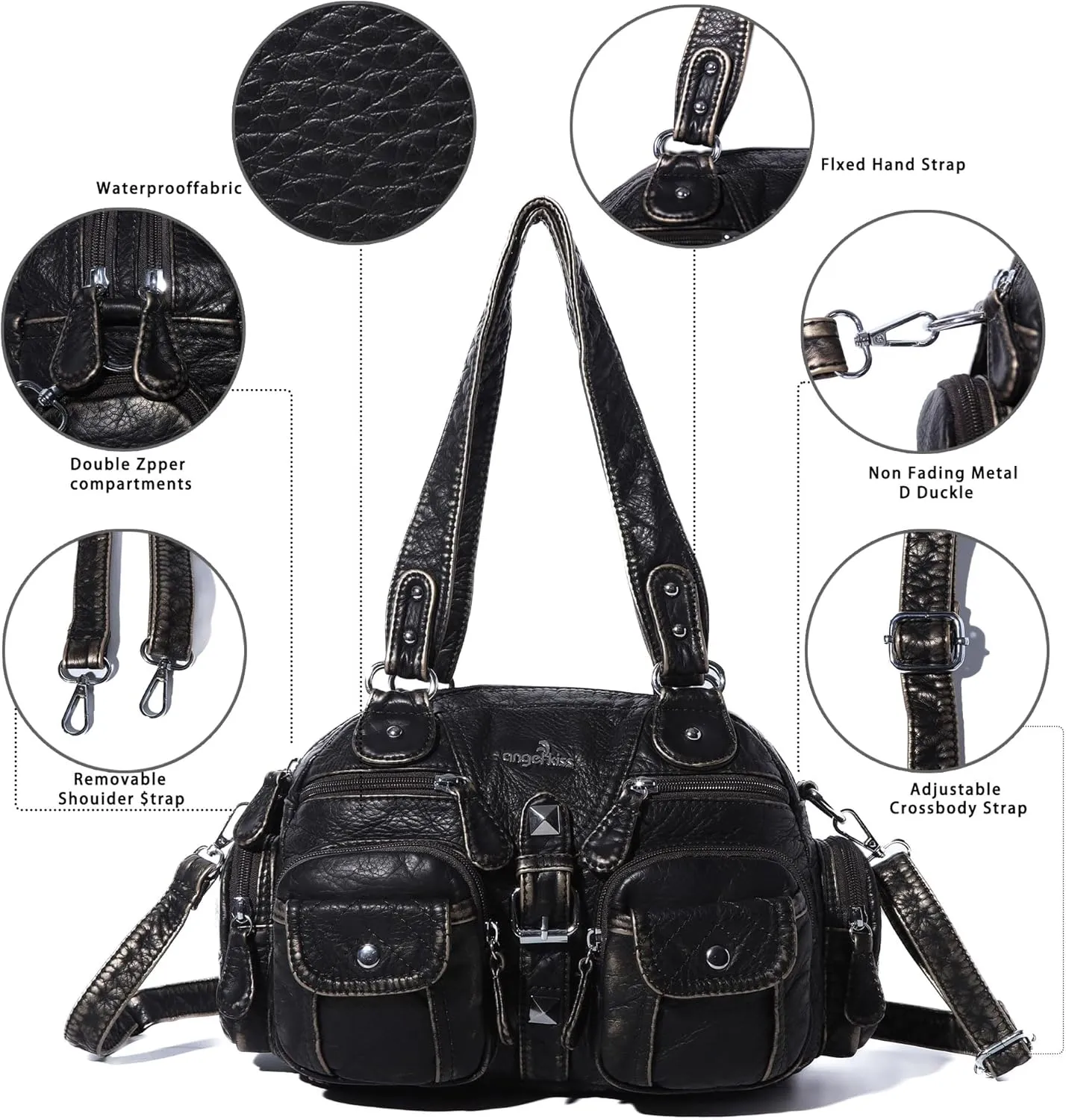 Angel Kiss Hobo Crossbody Purses for Women Shoulder Bag Multipocket Soft Hobo Purses Removable Strap Leather Handbags