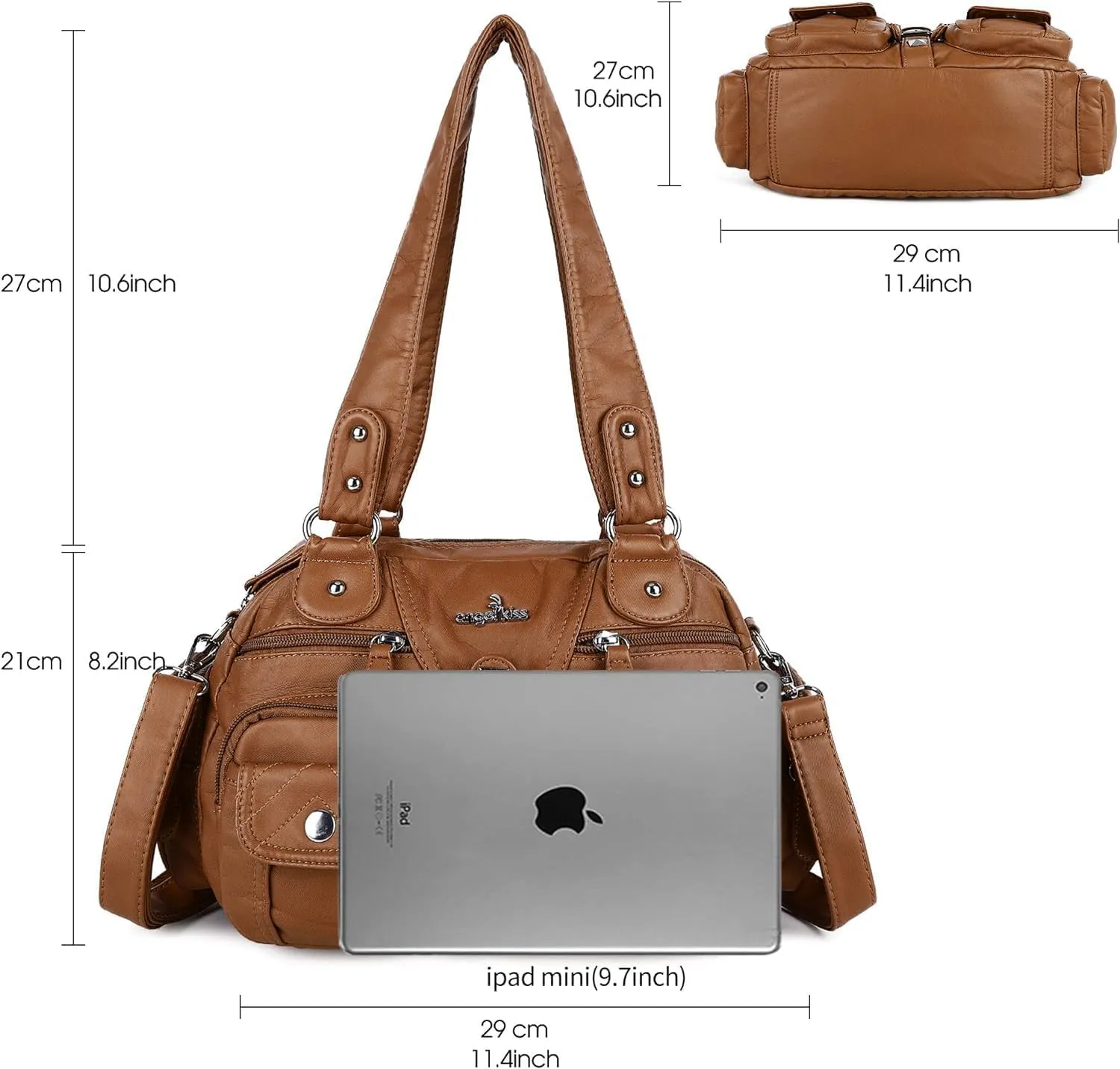 Angel Kiss Hobo Crossbody Purses for Women Shoulder Bag Multipocket Soft Hobo Purses Removable Strap Leather Handbags