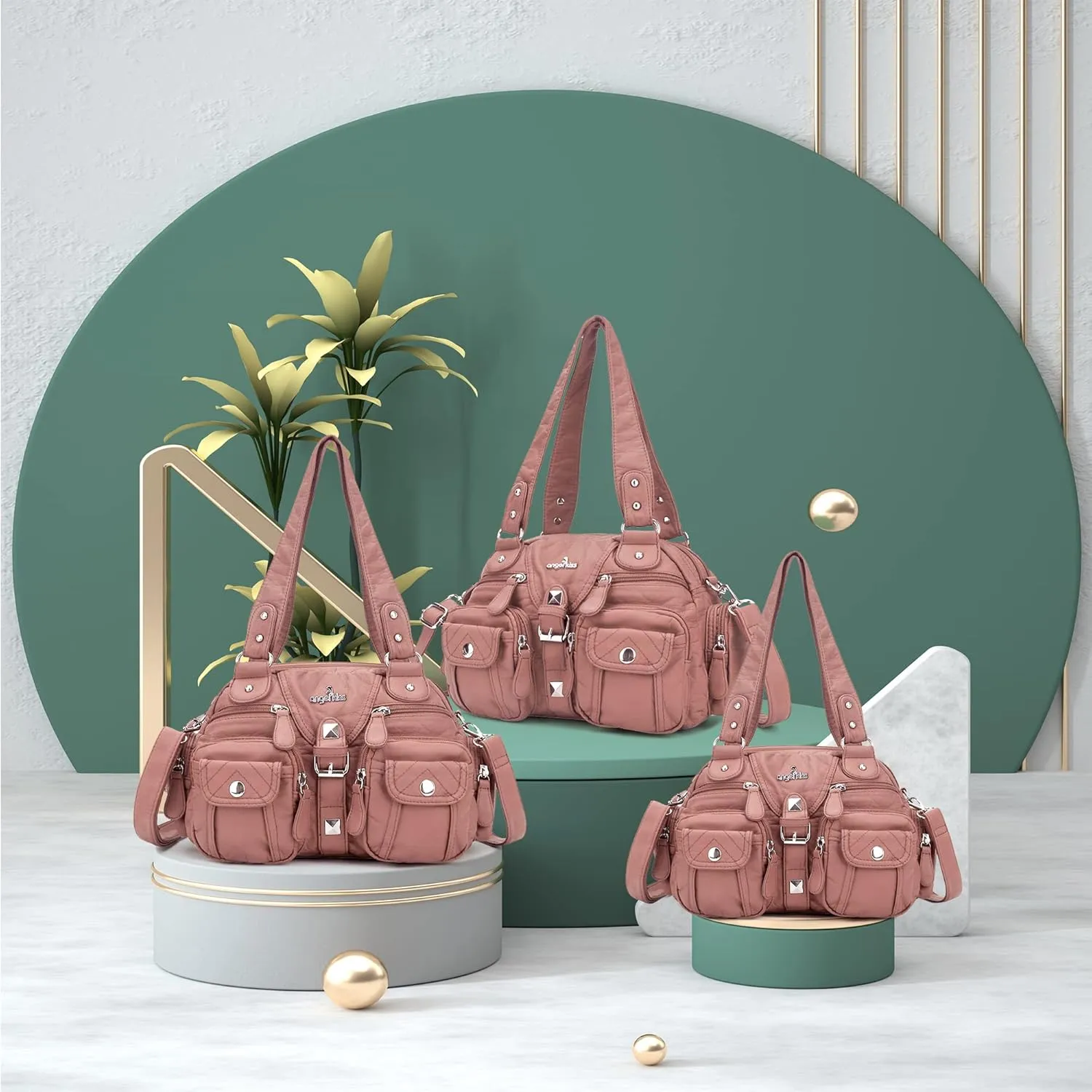 Angel Kiss Hobo Crossbody Purses for Women Shoulder Bag Multipocket Soft Hobo Purses Removable Strap Leather Handbags