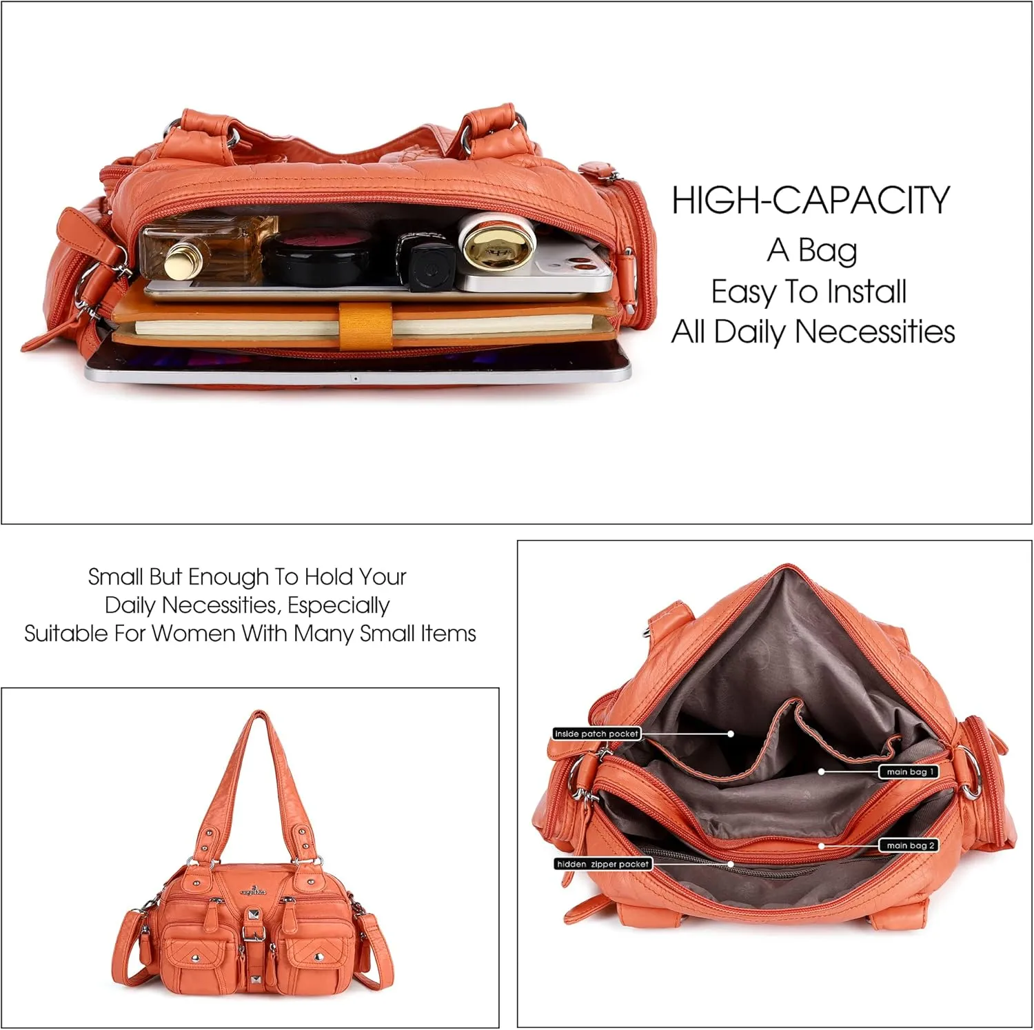 Angel Kiss Hobo Crossbody Purses for Women Shoulder Bag Multipocket Soft Hobo Purses Removable Strap Leather Handbags