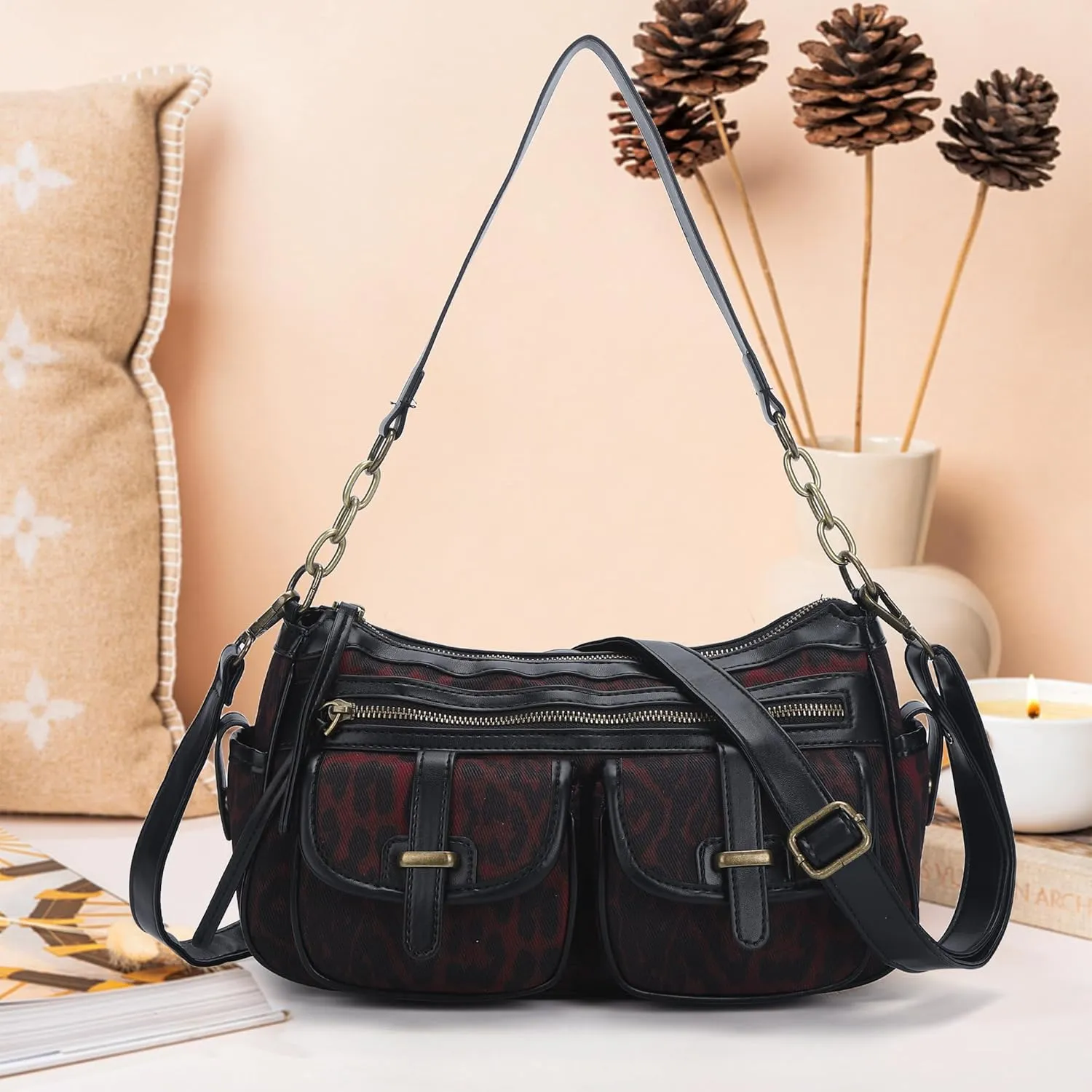 Angel Kiss Hobo Purses for Women Crossbody Shoulder Bag Ladies Multi Pocket Handbags with Adjustable Shoulder Strap