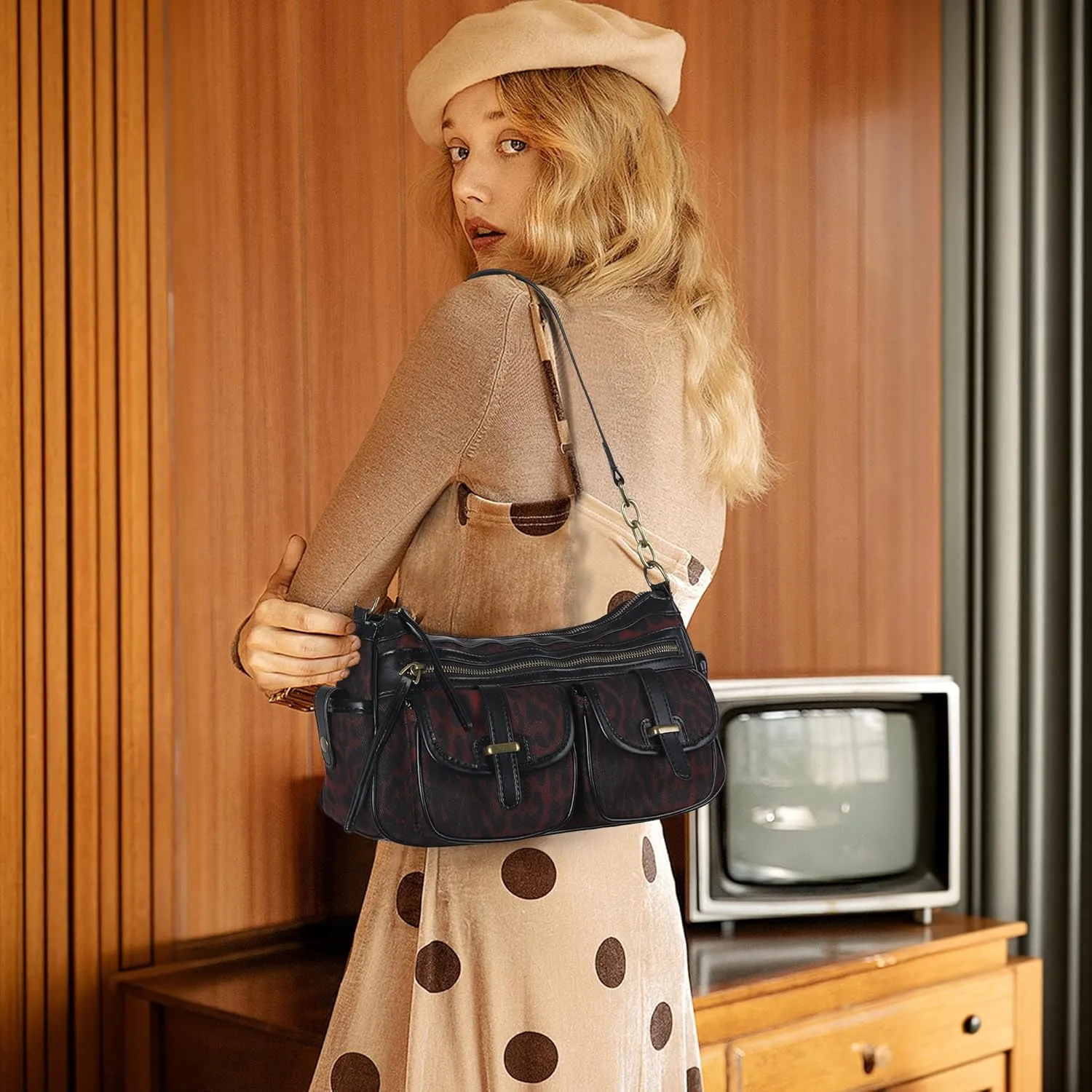 Angel Kiss Hobo Purses for Women Crossbody Shoulder Bag Ladies Multi Pocket Handbags with Adjustable Shoulder Strap