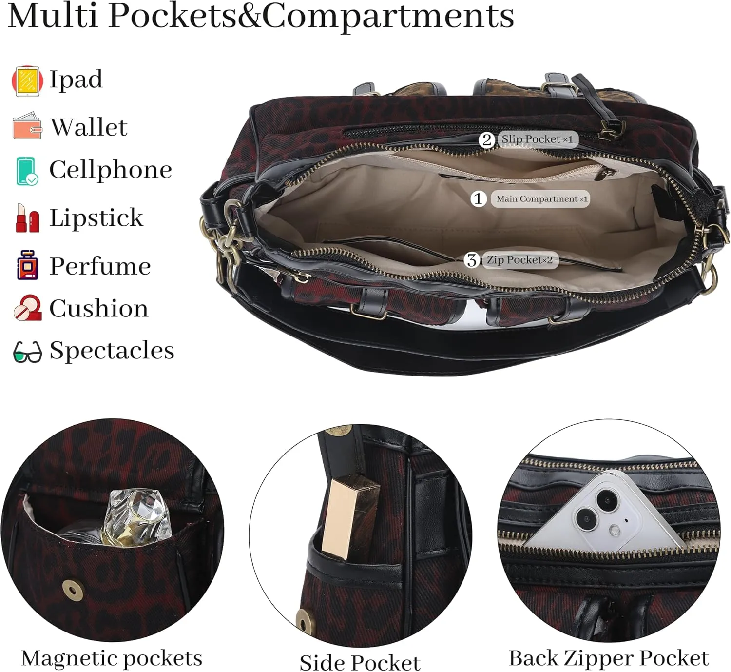 Angel Kiss Hobo Purses for Women Crossbody Shoulder Bag Ladies Multi Pocket Handbags with Adjustable Shoulder Strap