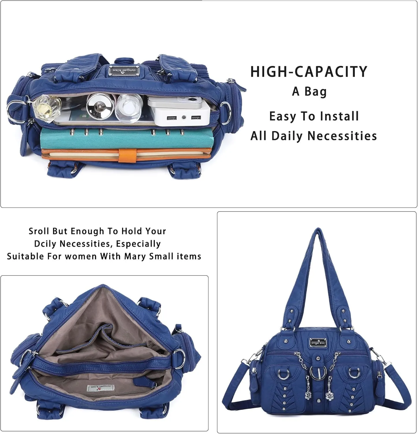 Angel Kiss Large Hobo Bags for Women Crossbody Bag Travel Shoulder bag Roomy Multi-functional Vegan Leather Satchel Tote