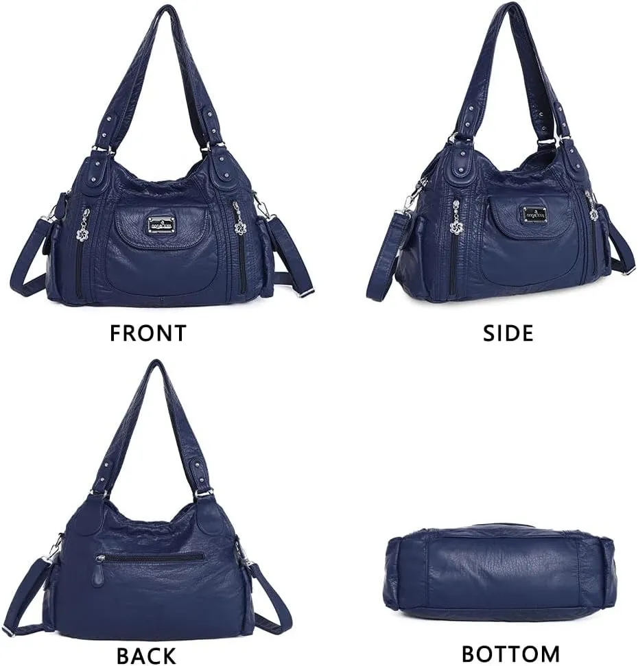 Angel Kiss Purses for Women, Large Shoulder Bag Hobo Tote Purse Mutipocket Faux Leather Satchel Hobo Purse