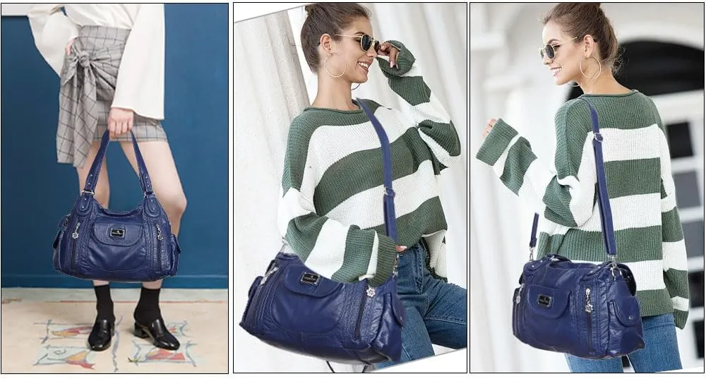 Angel Kiss Purses for Women, Large Shoulder Bag Hobo Tote Purse Mutipocket Faux Leather Satchel Hobo Purse