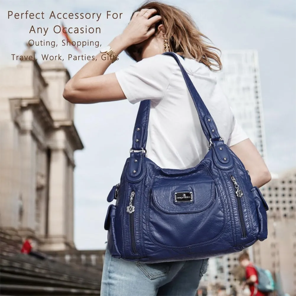 Angel Kiss Purses for Women, Large Shoulder Bag Hobo Tote Purse Mutipocket Faux Leather Satchel Hobo Purse