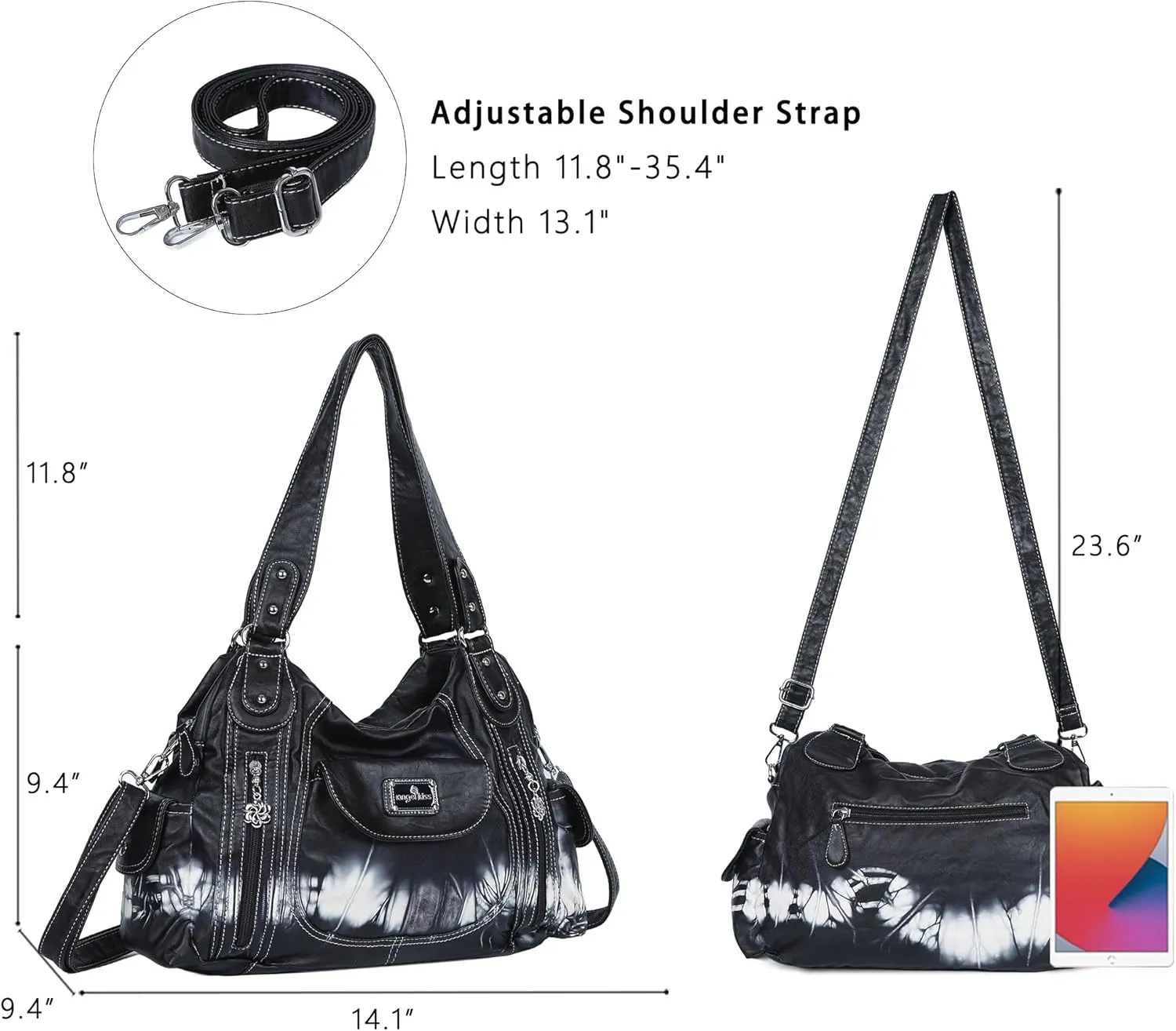 Angel Kiss Purses for Women, Large Shoulder Bag Hobo Tote Purse Mutipocket Faux Leather Satchel Hobo Purse