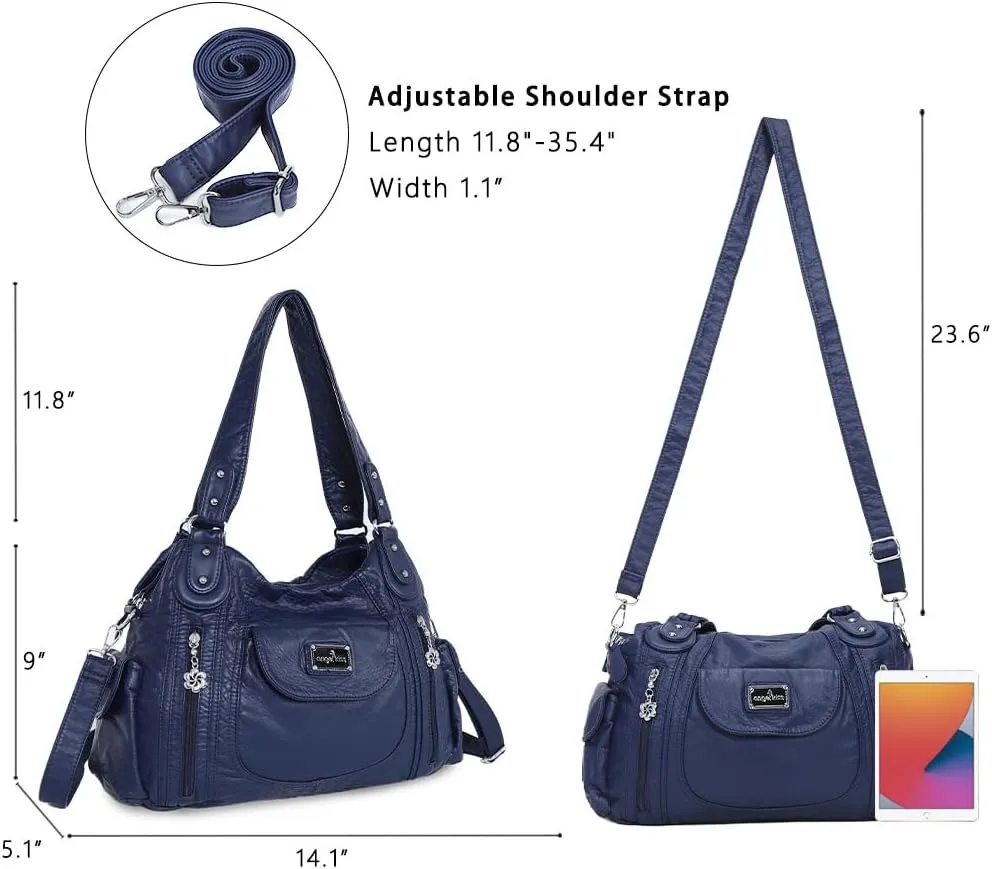 Angel Kiss Purses for Women, Large Shoulder Bag Hobo Tote Purse Mutipocket Faux Leather Satchel Hobo Purse