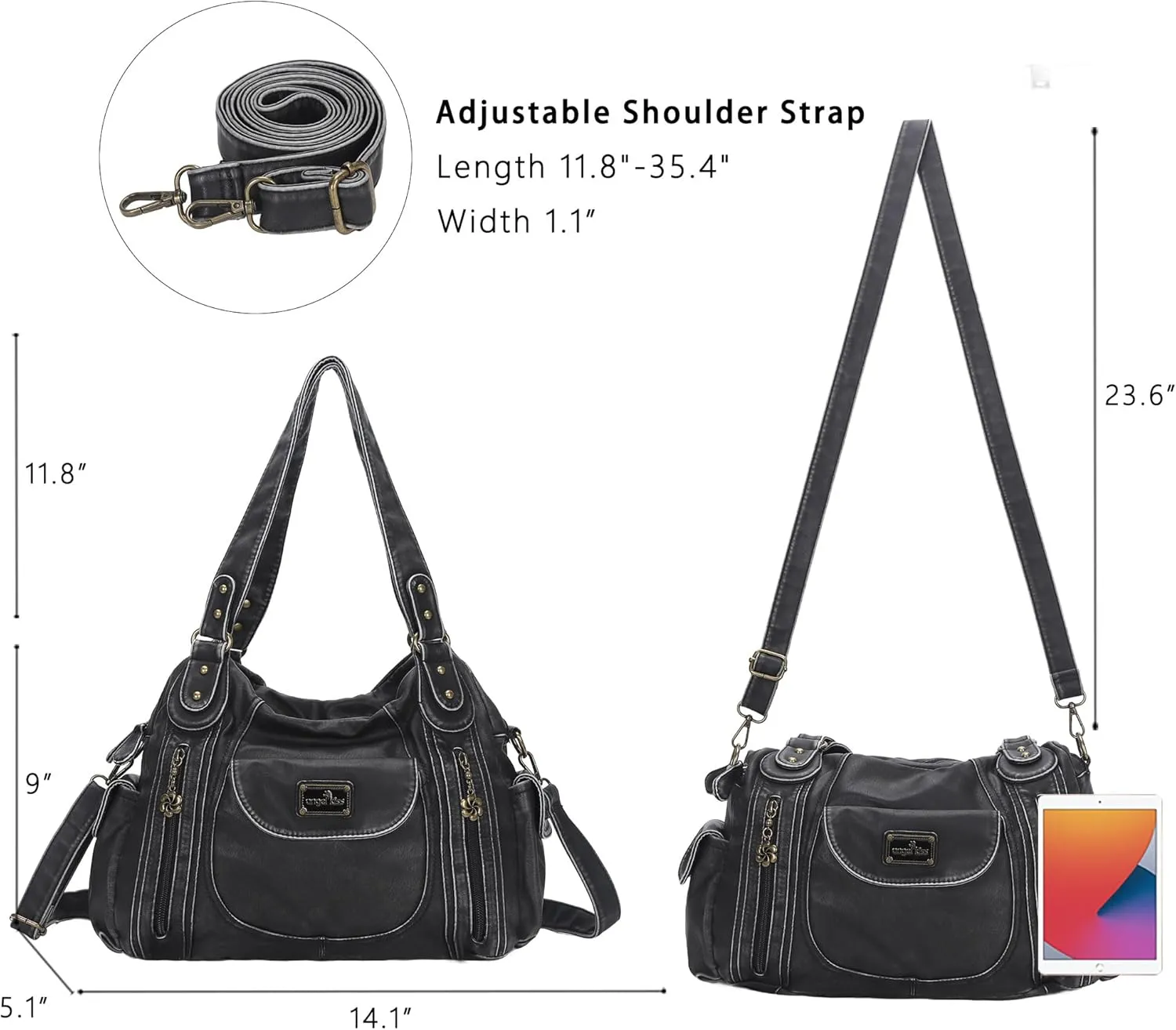 Angel Kiss Purses for Women, Large Shoulder Bag Hobo Tote Purse Mutipocket Faux Leather Satchel Hobo Purse