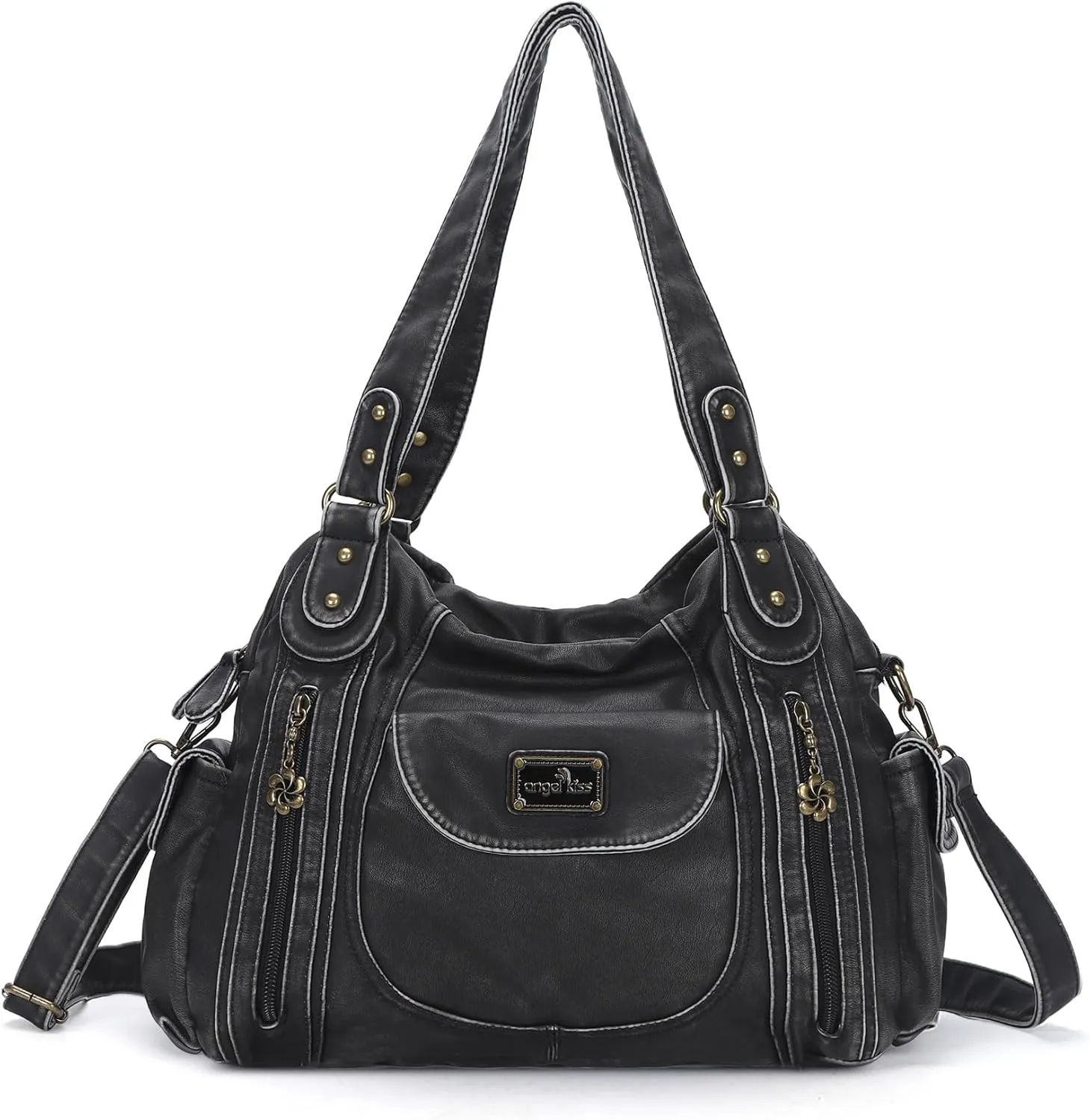 Angel Kiss Purses for Women, Large Shoulder Bag Hobo Tote Purse Mutipocket Faux Leather Satchel Hobo Purse