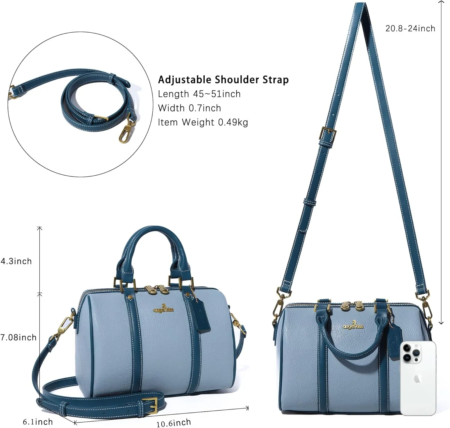 Angel Kiss Women Satchel Purses and Handbags Vegan Leather Boston Barrel Bag Top Handle Shoulder Purse with Crossbody Strap