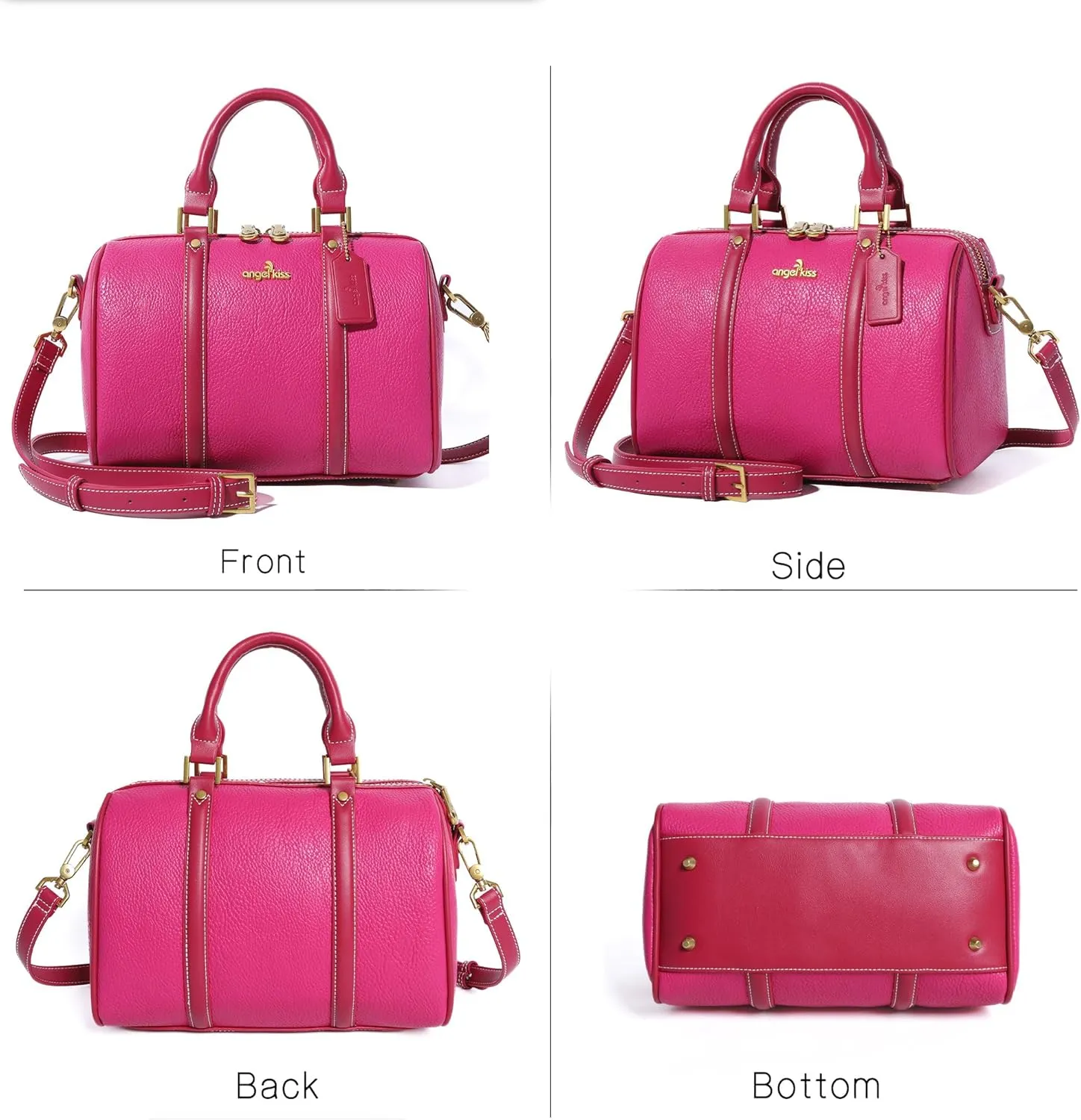 Angel Kiss Women Satchel Purses and Handbags Vegan Leather Boston Barrel Bag Top Handle Shoulder Purse with Crossbody Strap