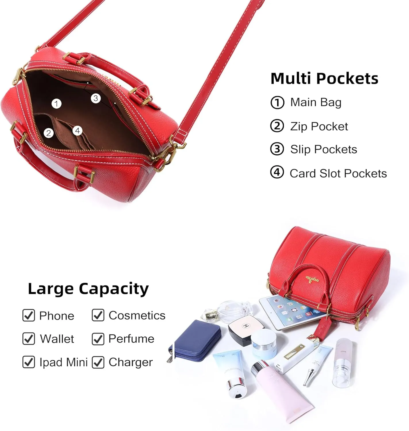 Angel Kiss Women Satchel Purses and Handbags Vegan Leather Boston Barrel Bag Top Handle Shoulder Purse with Crossbody Strap