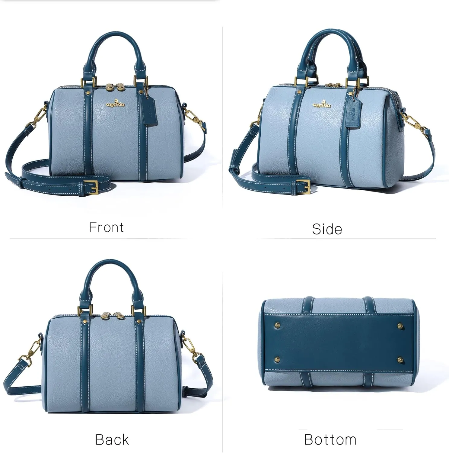 Angel Kiss Women Satchel Purses and Handbags Vegan Leather Boston Barrel Bag Top Handle Shoulder Purse with Crossbody Strap
