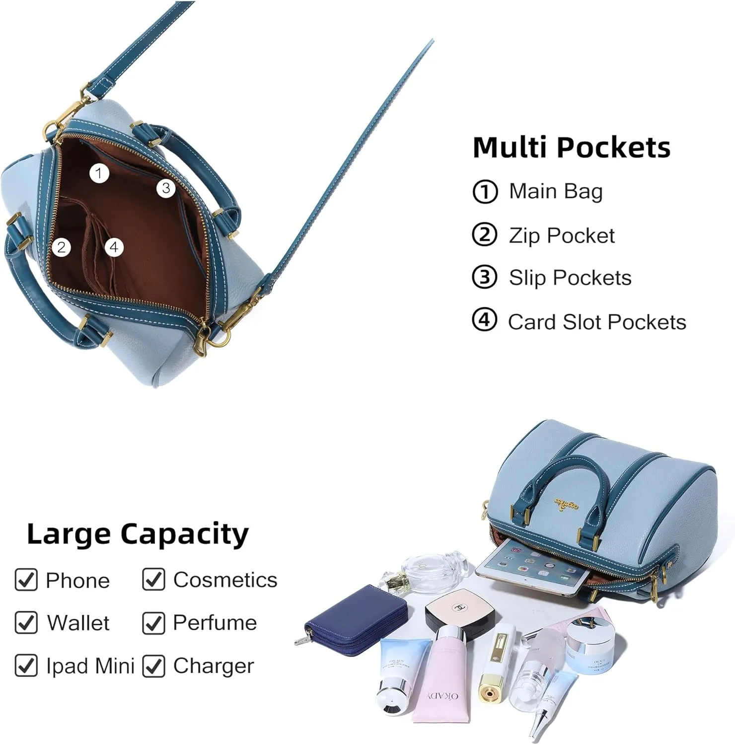 Angel Kiss Women Satchel Purses and Handbags Vegan Leather Boston Barrel Bag Top Handle Shoulder Purse with Crossbody Strap