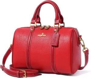 Angel Kiss Women Satchel Purses and Handbags Vegan Leather Boston Barrel Bag Top Handle Shoulder Purse with Crossbody Strap