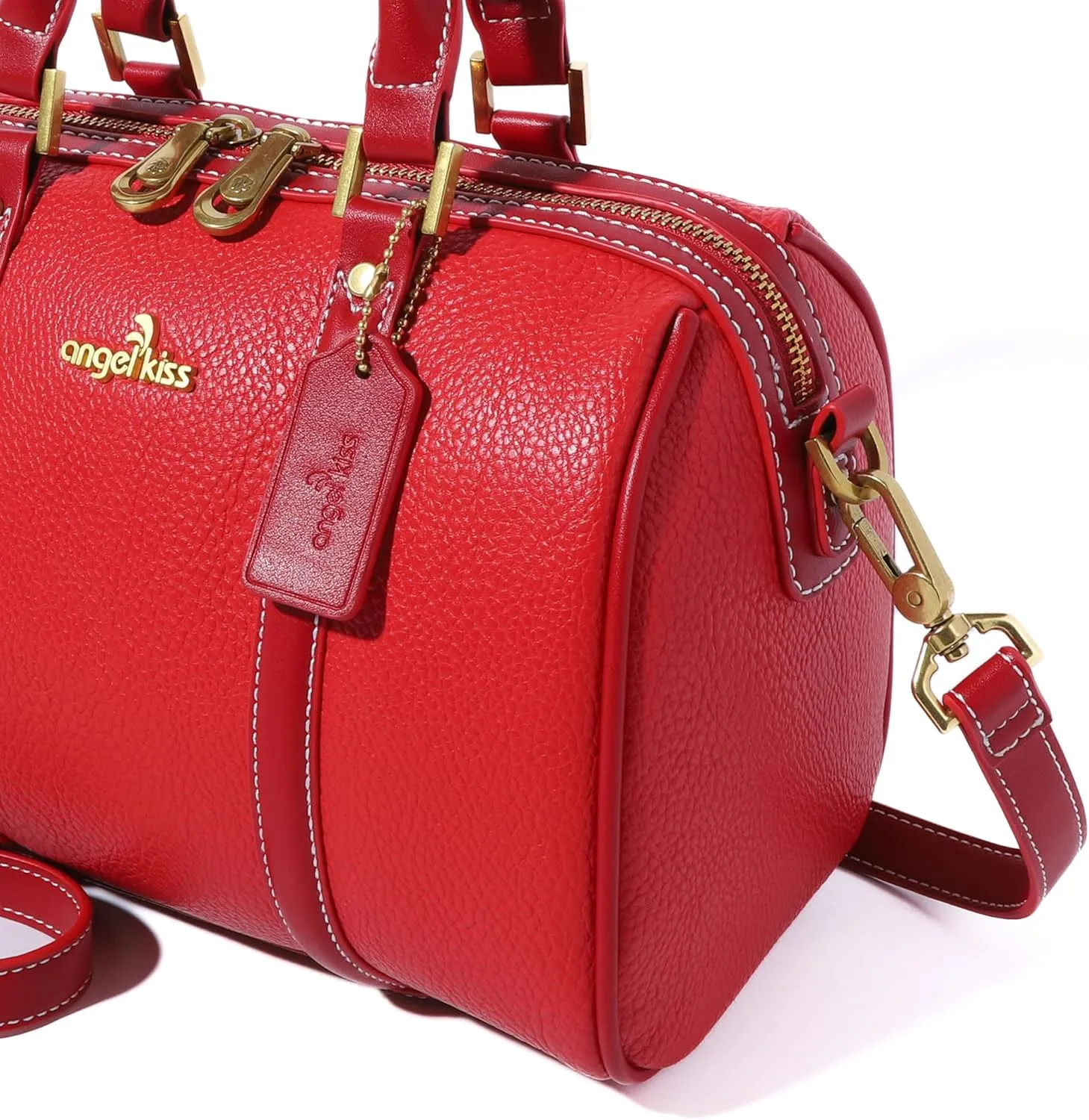 Angel Kiss Women Satchel Purses and Handbags Vegan Leather Boston Barrel Bag Top Handle Shoulder Purse with Crossbody Strap