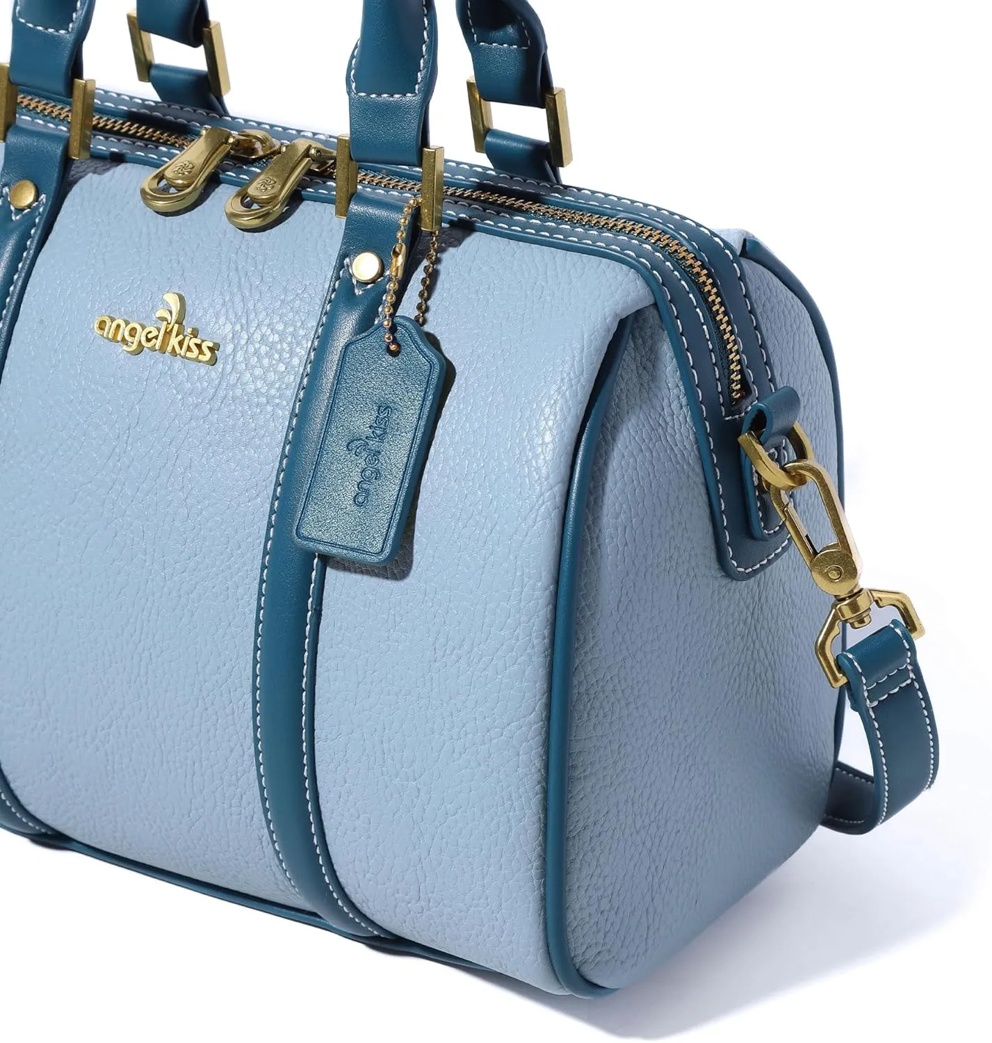 Angel Kiss Women Satchel Purses and Handbags Vegan Leather Boston Barrel Bag Top Handle Shoulder Purse with Crossbody Strap