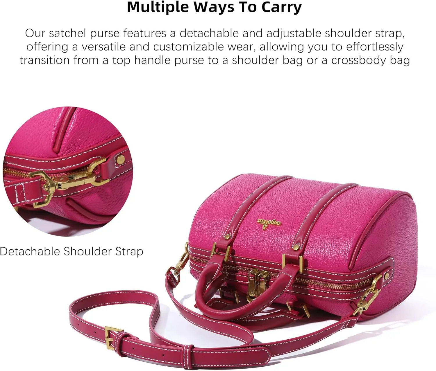 Angel Kiss Women Satchel Purses and Handbags Vegan Leather Boston Barrel Bag Top Handle Shoulder Purse with Crossbody Strap