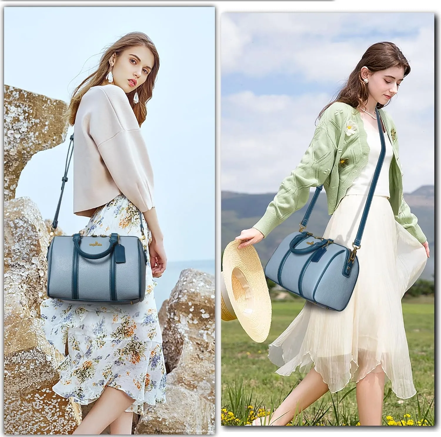 Angel Kiss Women Satchel Purses and Handbags Vegan Leather Boston Barrel Bag Top Handle Shoulder Purse with Crossbody Strap
