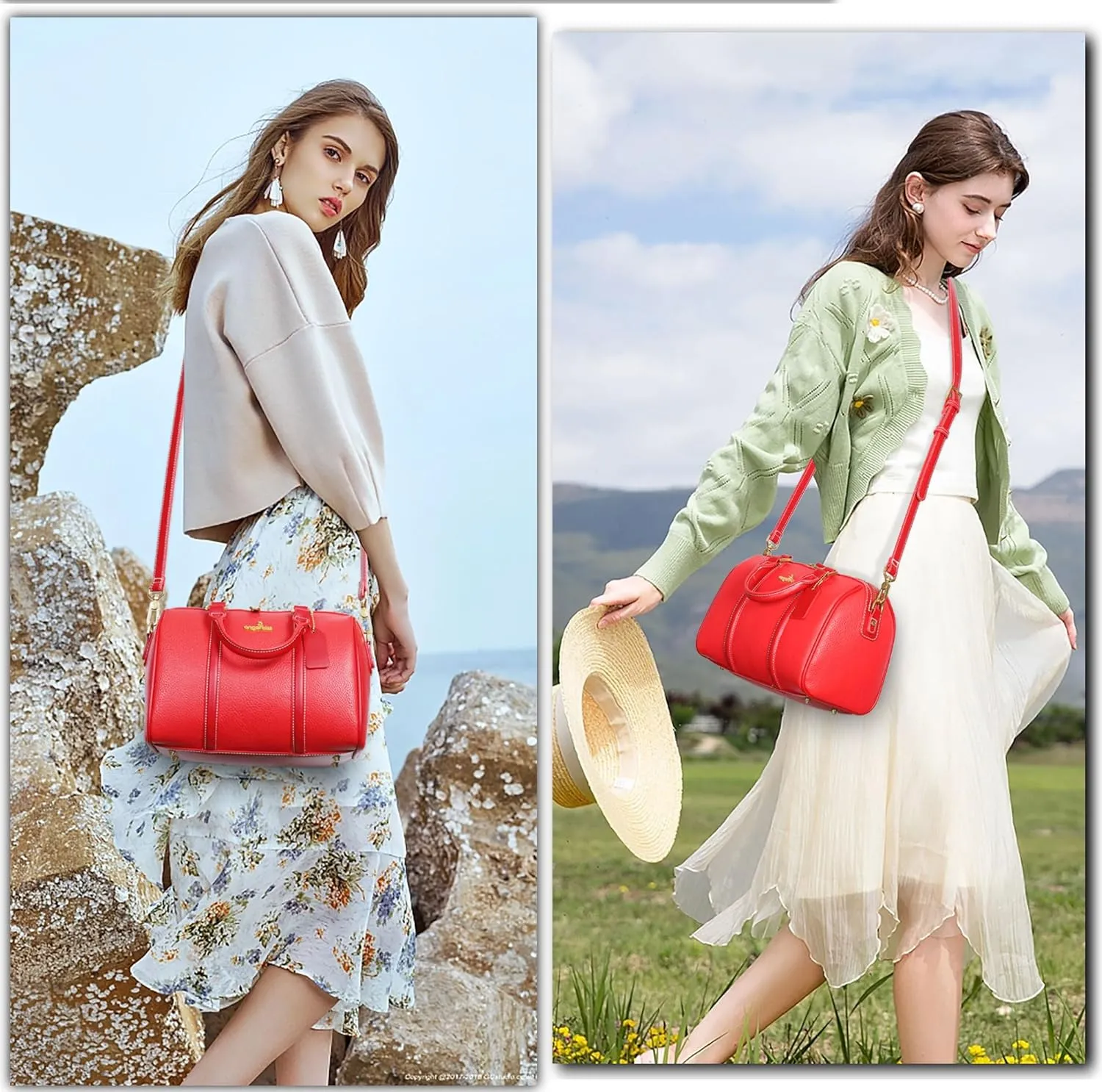 Angel Kiss Women Satchel Purses and Handbags Vegan Leather Boston Barrel Bag Top Handle Shoulder Purse with Crossbody Strap