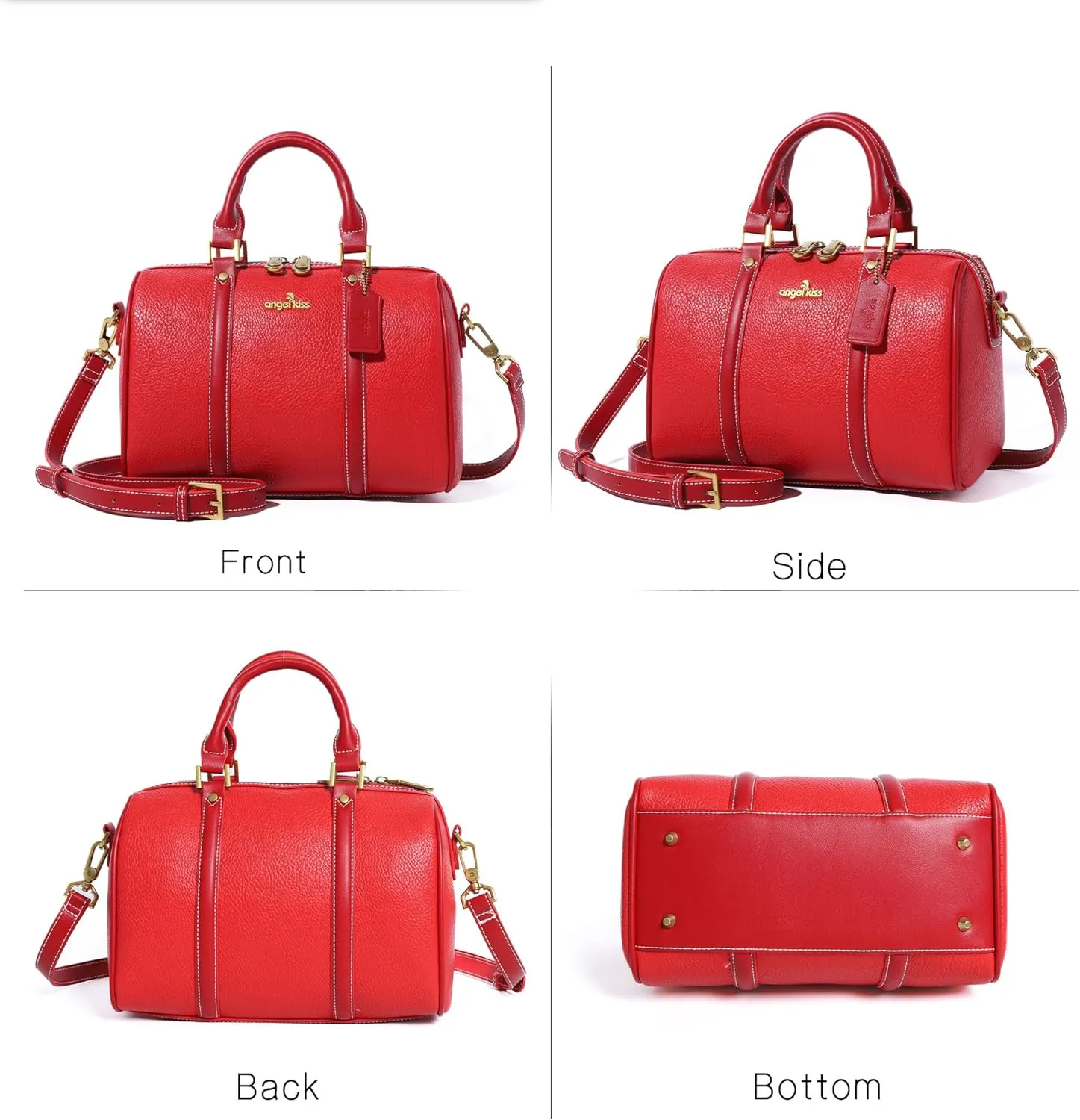 Angel Kiss Women Satchel Purses and Handbags Vegan Leather Boston Barrel Bag Top Handle Shoulder Purse with Crossbody Strap