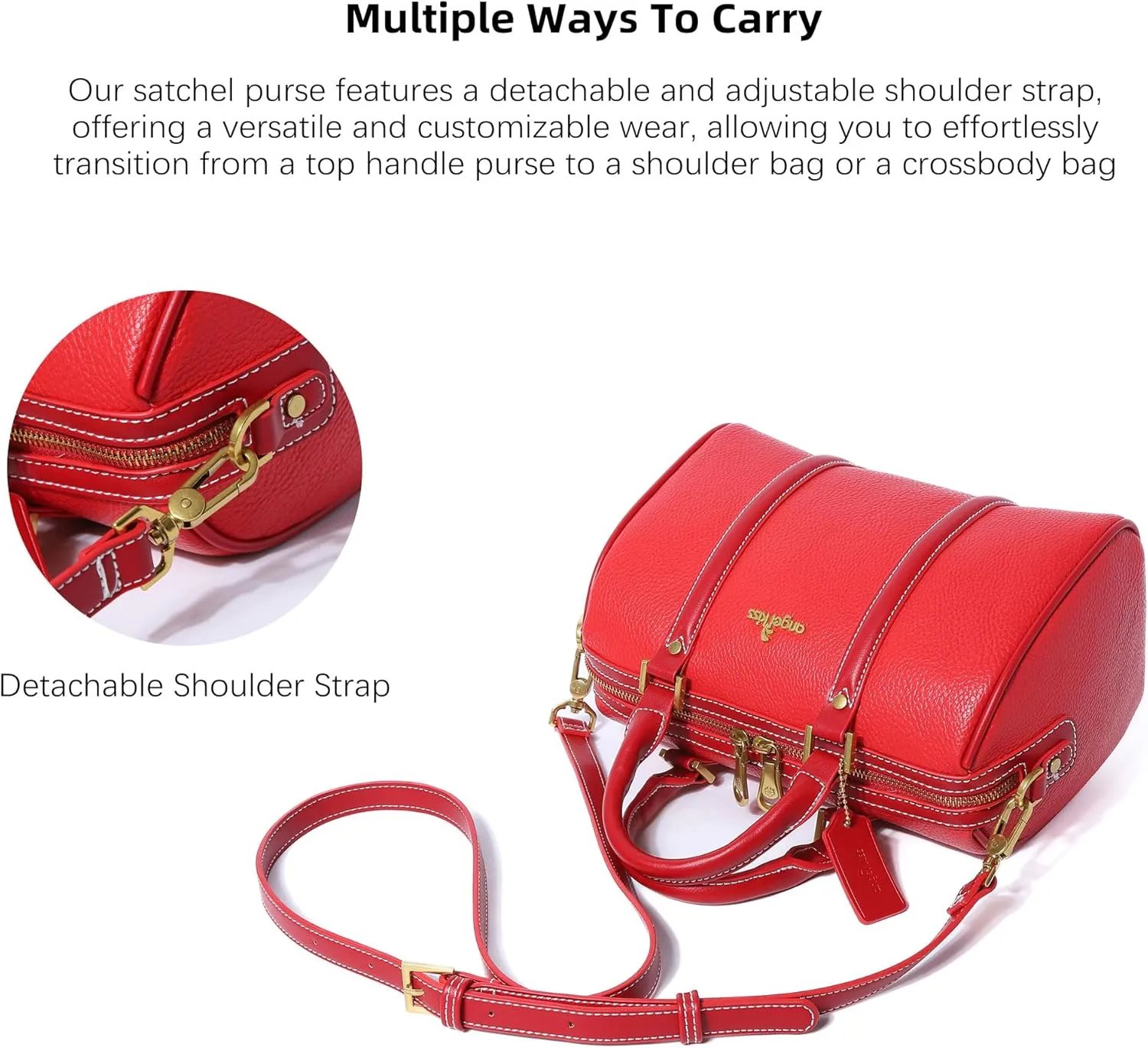 Angel Kiss Women Satchel Purses and Handbags Vegan Leather Boston Barrel Bag Top Handle Shoulder Purse with Crossbody Strap