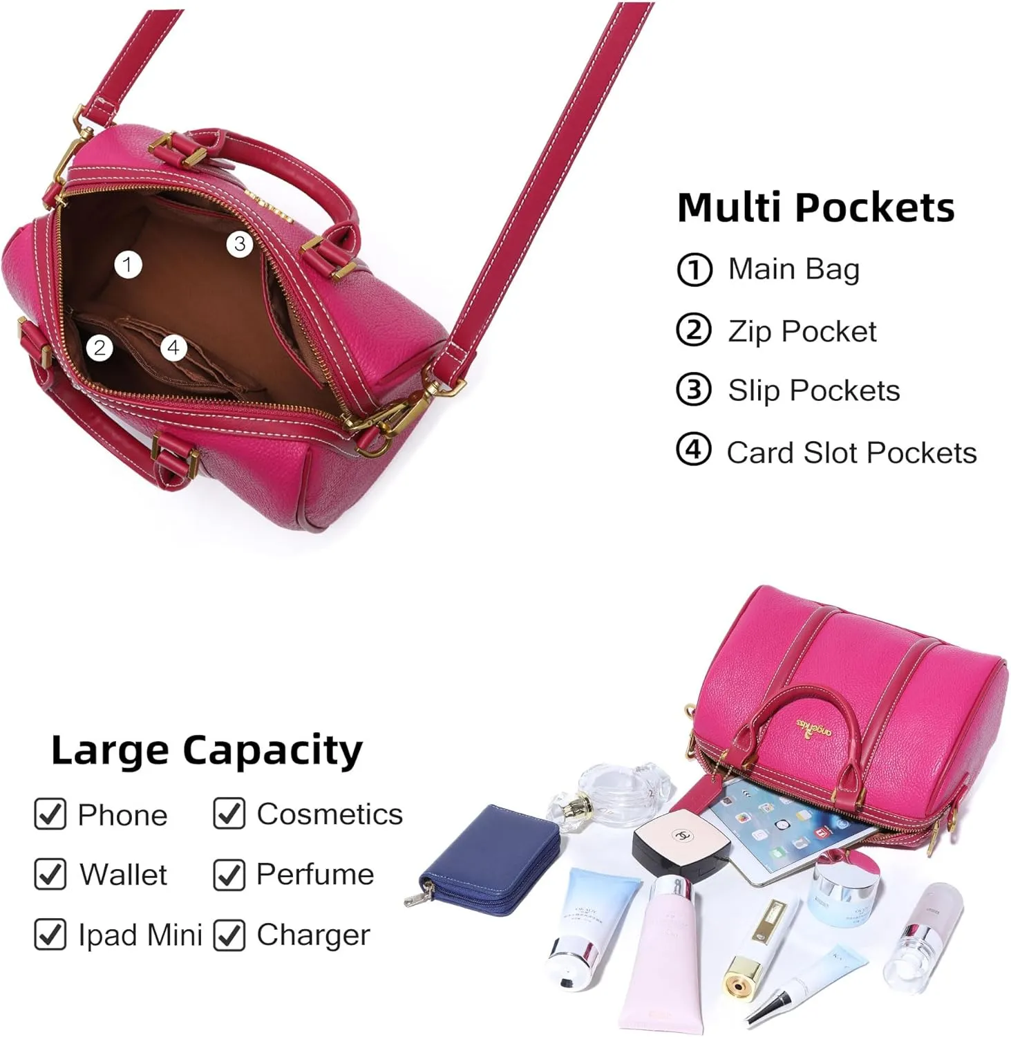 Angel Kiss Women Satchel Purses and Handbags Vegan Leather Boston Barrel Bag Top Handle Shoulder Purse with Crossbody Strap