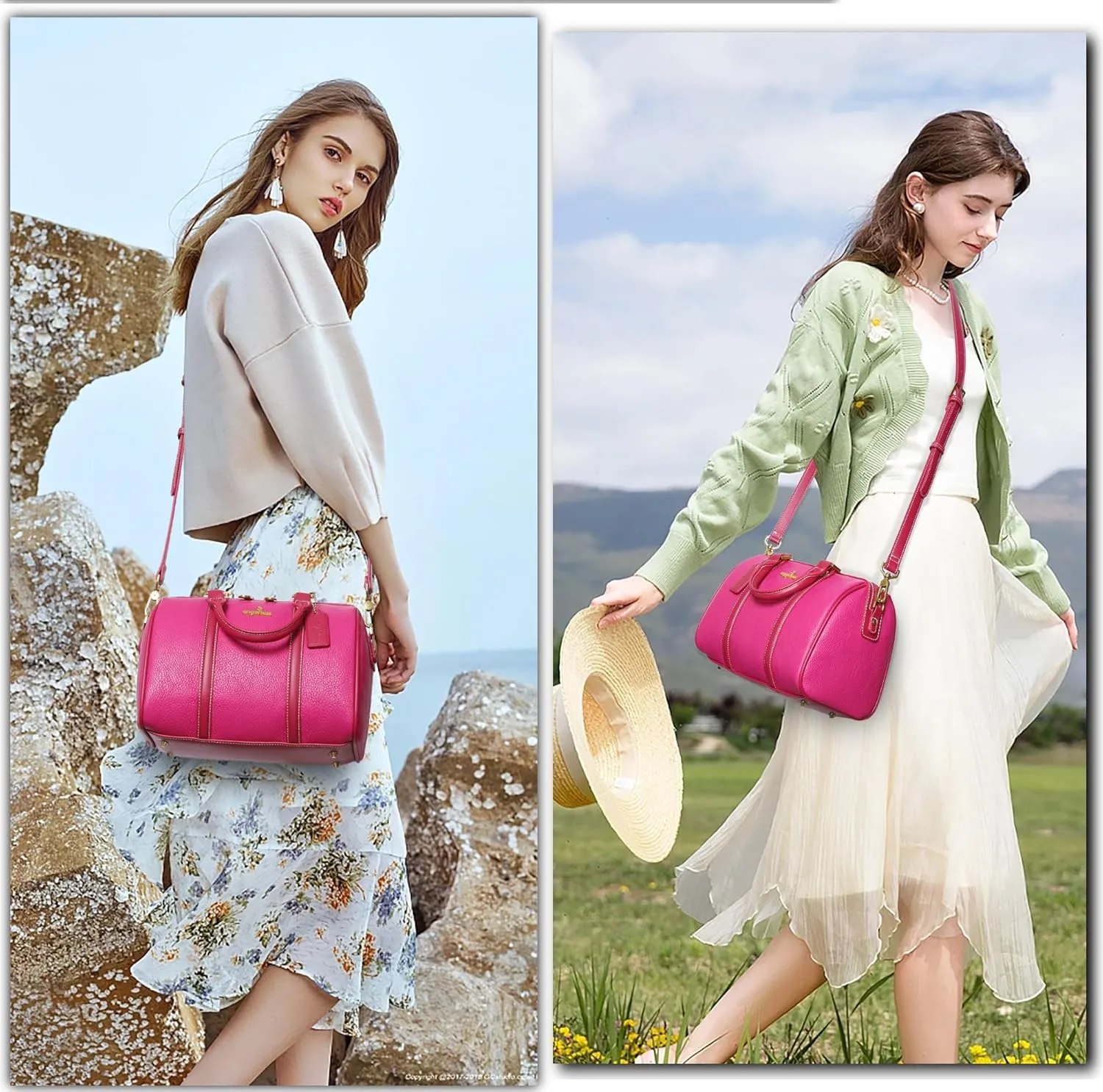 Angel Kiss Women Satchel Purses and Handbags Vegan Leather Boston Barrel Bag Top Handle Shoulder Purse with Crossbody Strap