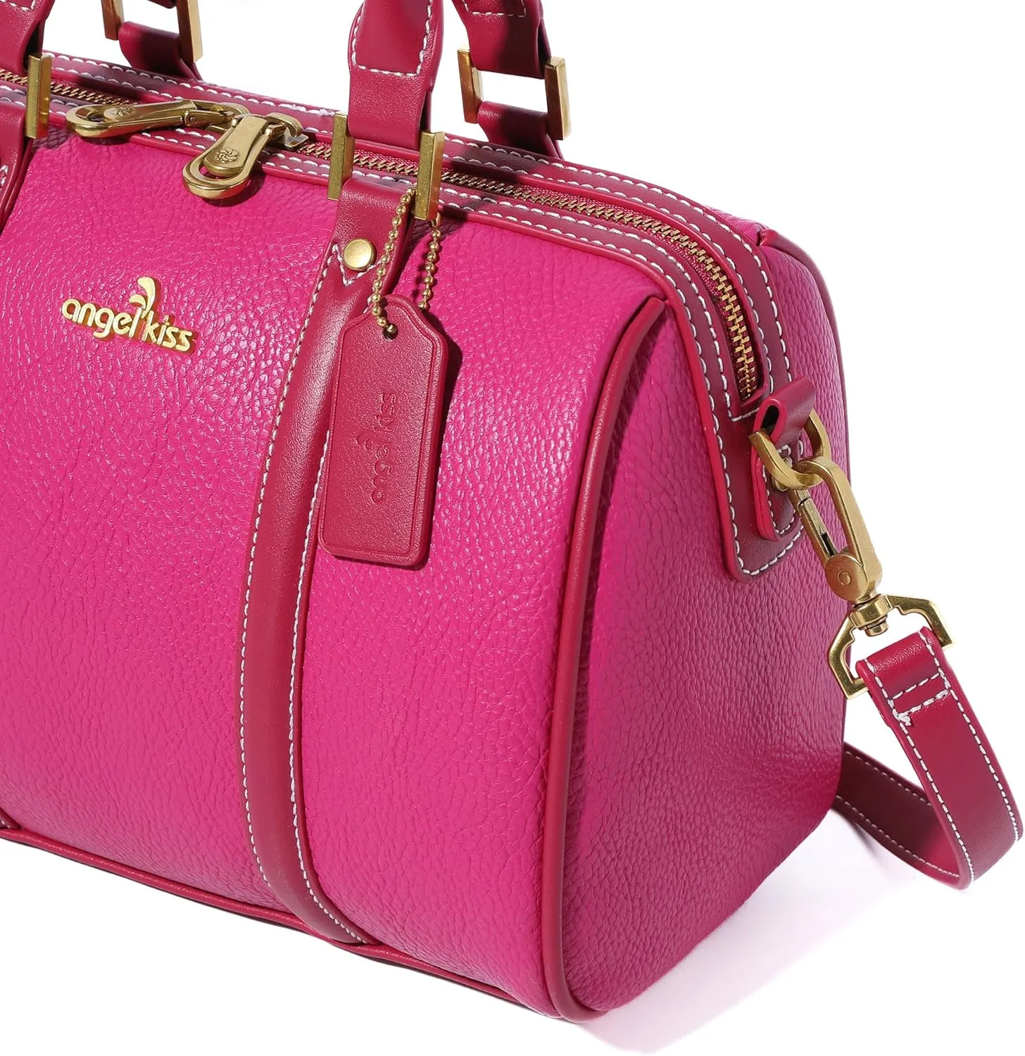 Angel Kiss Women Satchel Purses and Handbags Vegan Leather Boston Barrel Bag Top Handle Shoulder Purse with Crossbody Strap