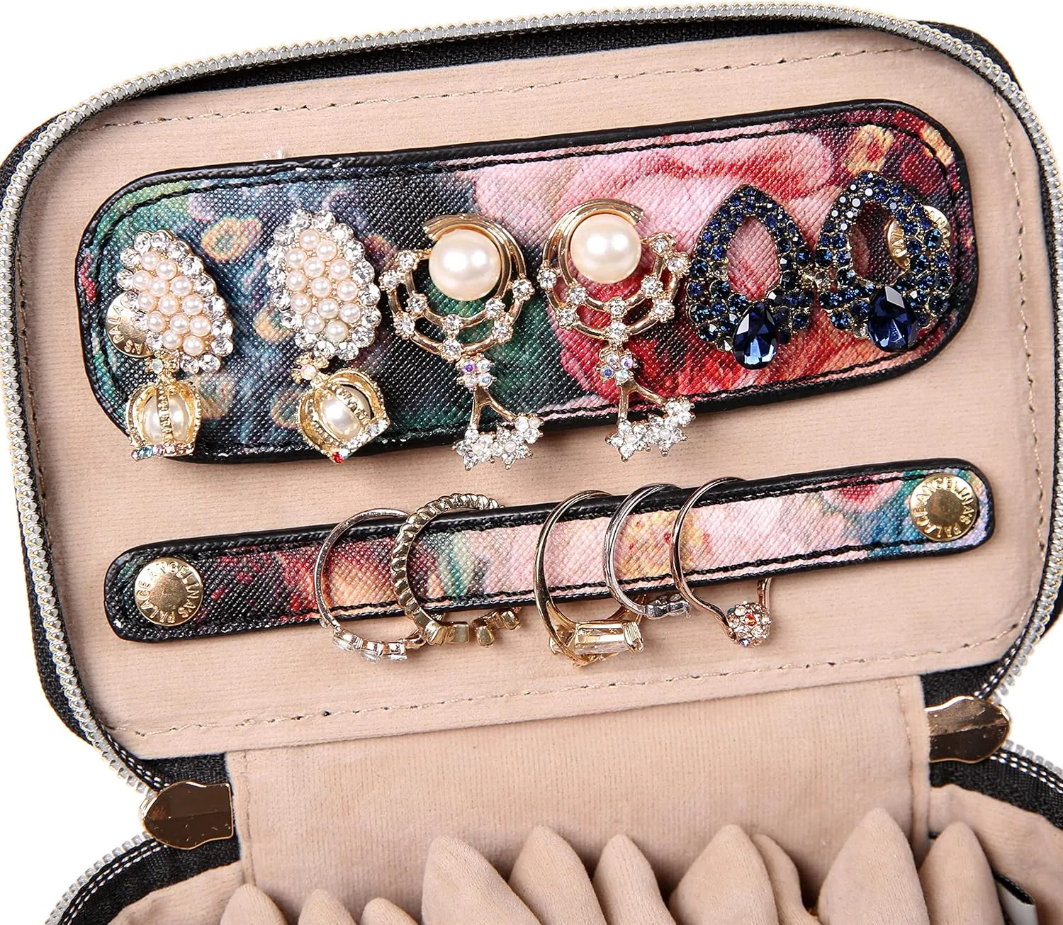 Angelina's Palace Jewelry Organizer Case Bridesmaid Gifts Travel Bag Vegan Leather Box for Necklace Earring Bracelet Ring(blossom victorian)