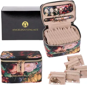 Angelina's Palace Jewelry Organizer Case Bridesmaid Gifts Travel Bag Vegan Leather Box for Necklace Earring Bracelet Ring(blossom victorian)