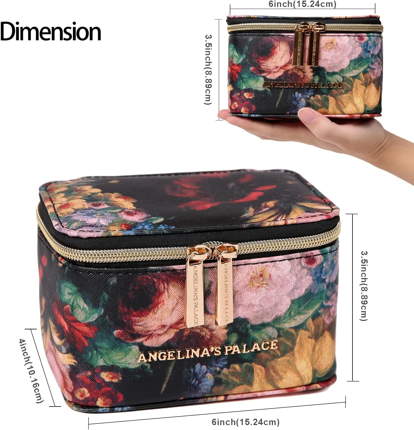 Angelina's Palace Jewelry Organizer Case Bridesmaid Gifts Travel Bag Vegan Leather Box for Necklace Earring Bracelet Ring(blossom victorian)